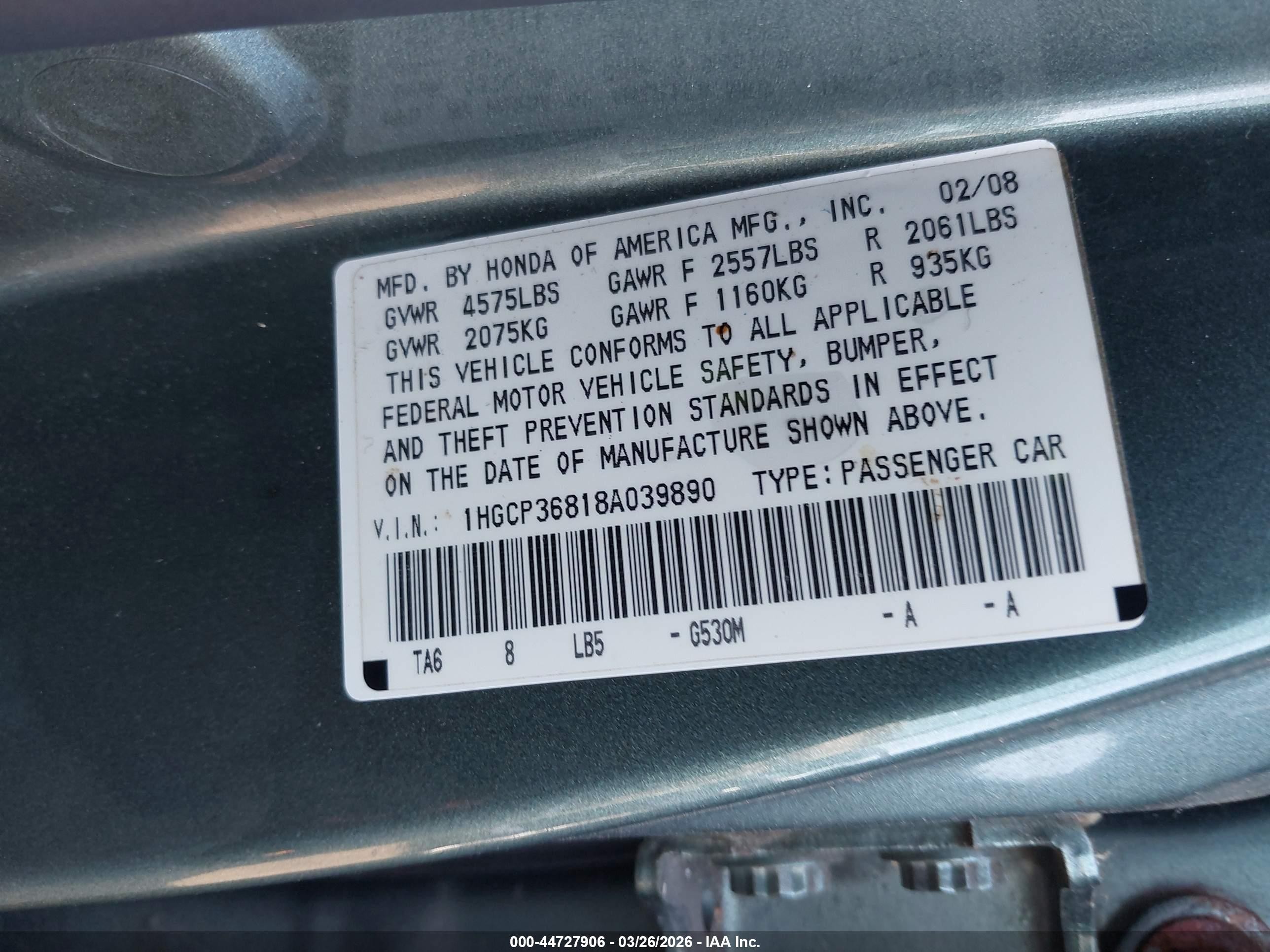 2008 Honda Accord 3.5 Ex-l Green vin: 1HGCP36818A039890