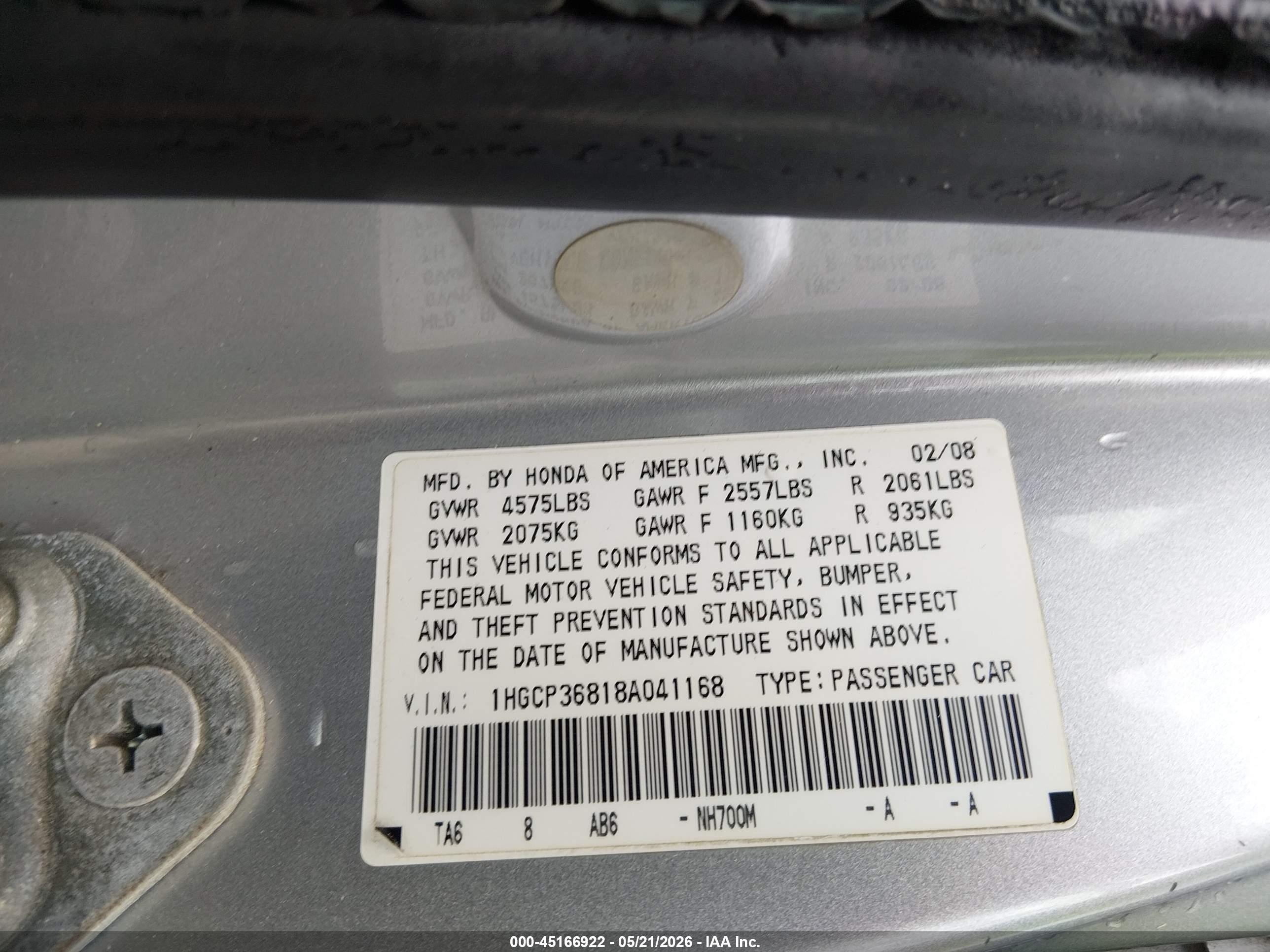 2008 Honda Accord 3.5 Ex-l Silver vin: 1HGCP36818A041168