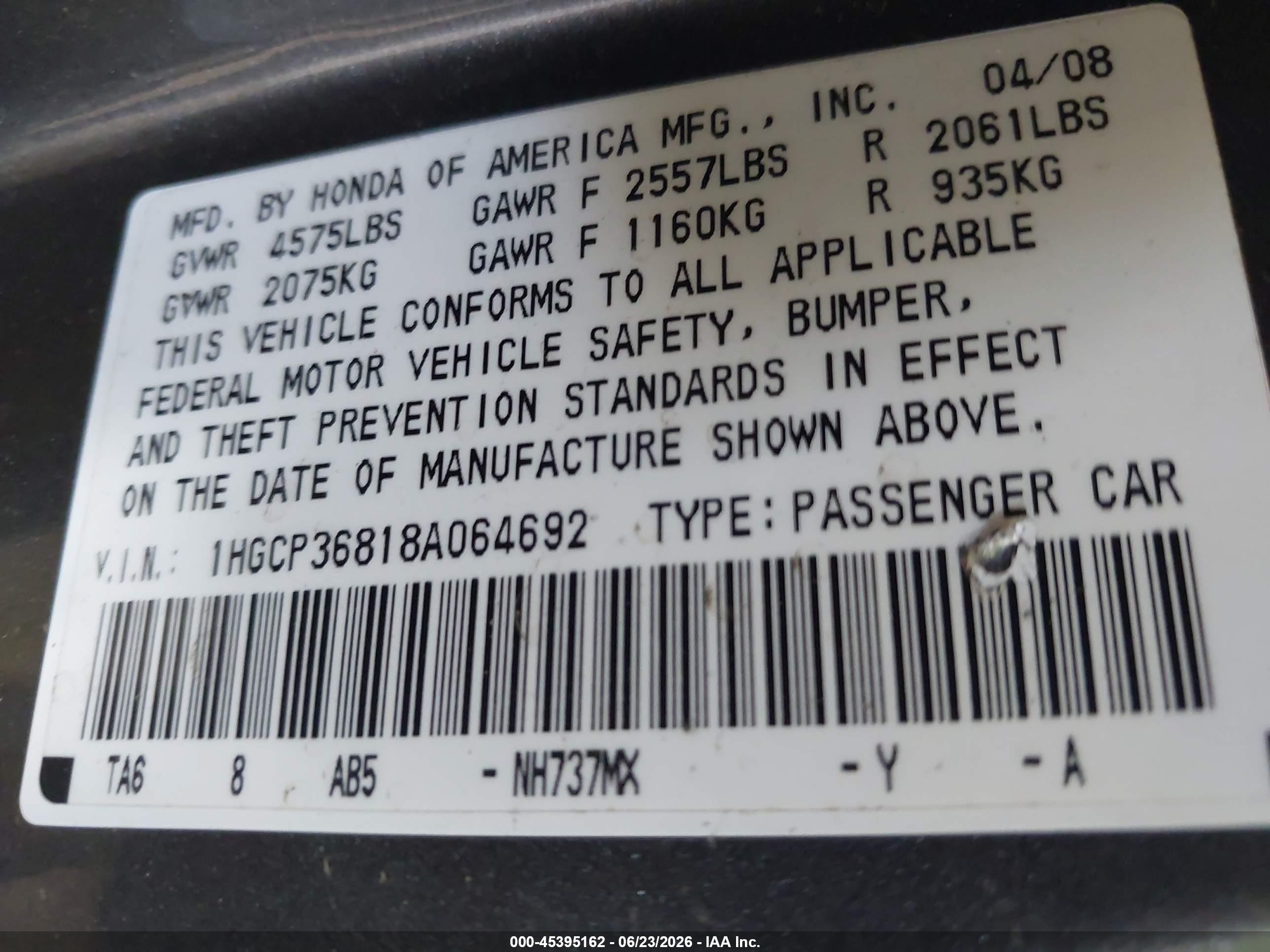 2008 Honda Accord 3.5 Ex-l Серый vin: 1HGCP36818A064692