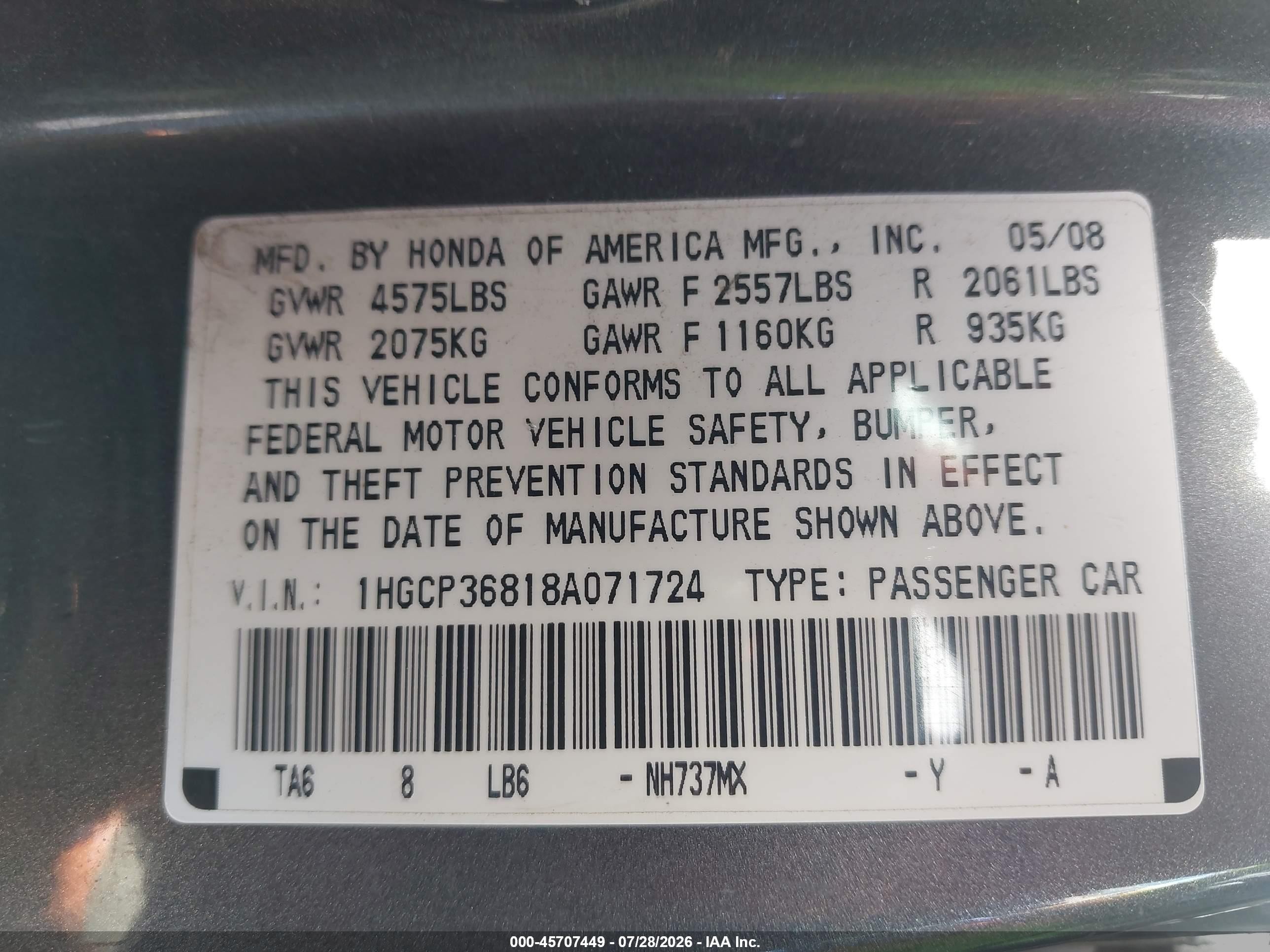 2008 Honda Accord 3.5 Ex-l Gray vin: 1HGCP36818A071724
