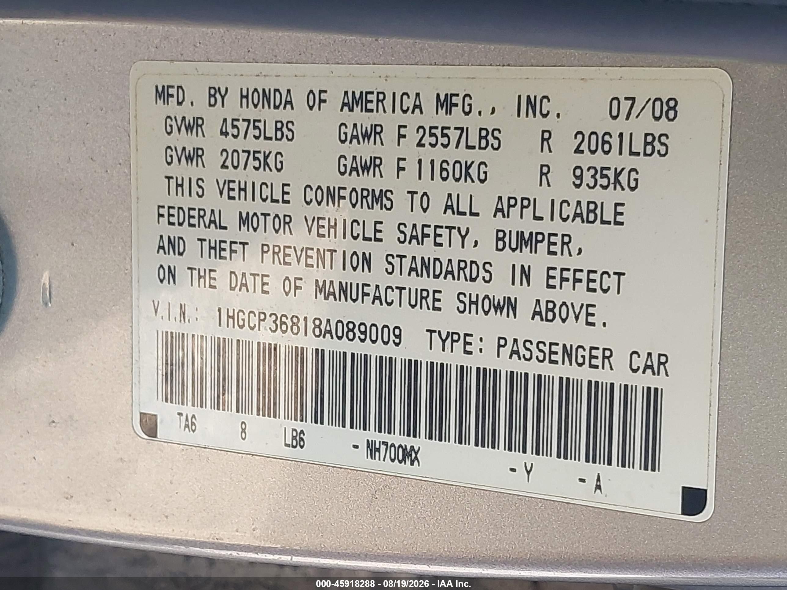 2008 Honda Accord 3.5 Ex-l Серебряный vin: 1HGCP36818A089009