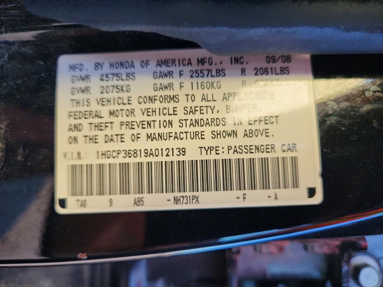2009 Honda Accord Exl Black vin: 1HGCP36819A012139
