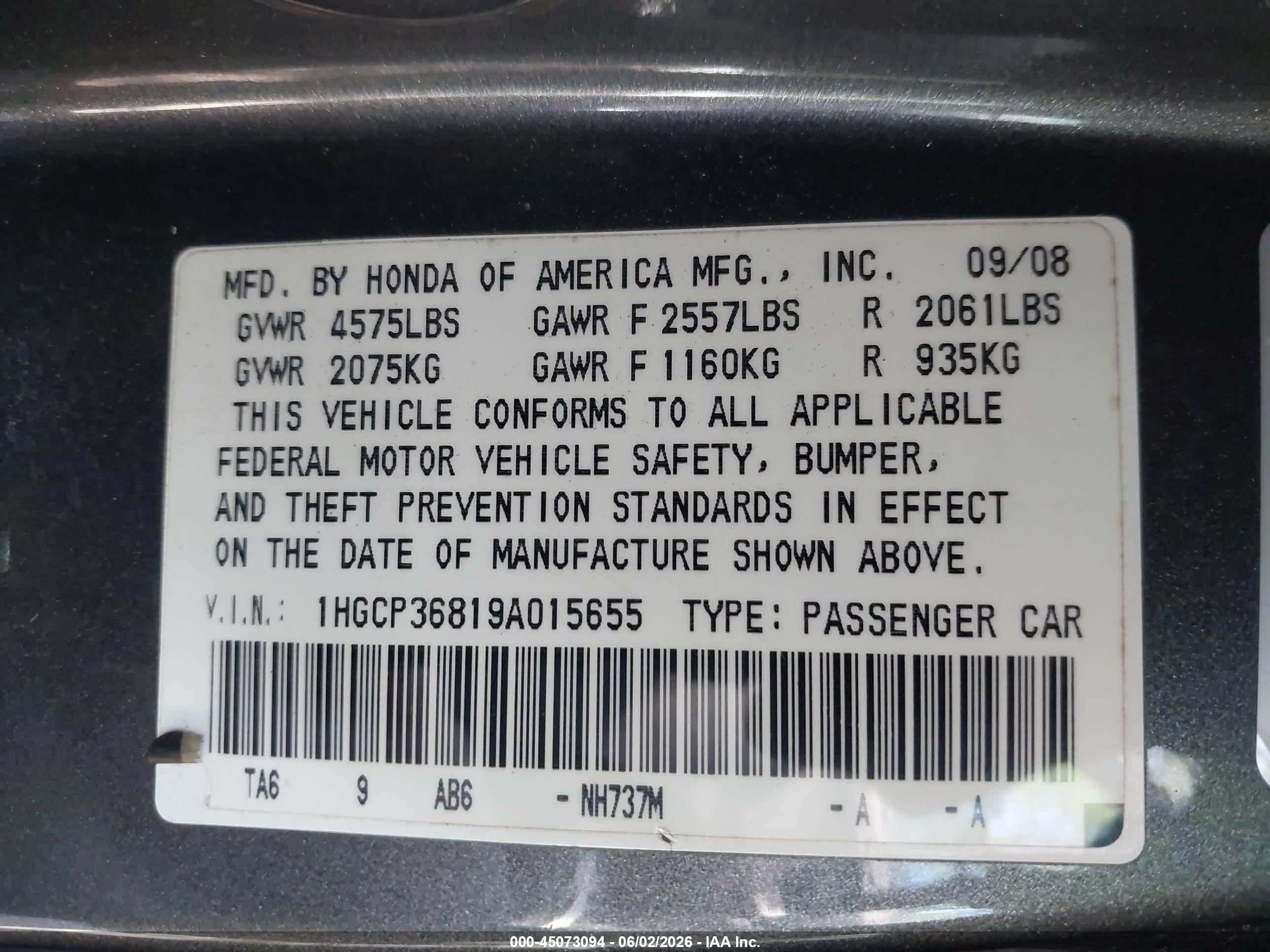 2009 Honda Accord 3.5 Ex-l Gray vin: 1HGCP36819A015655