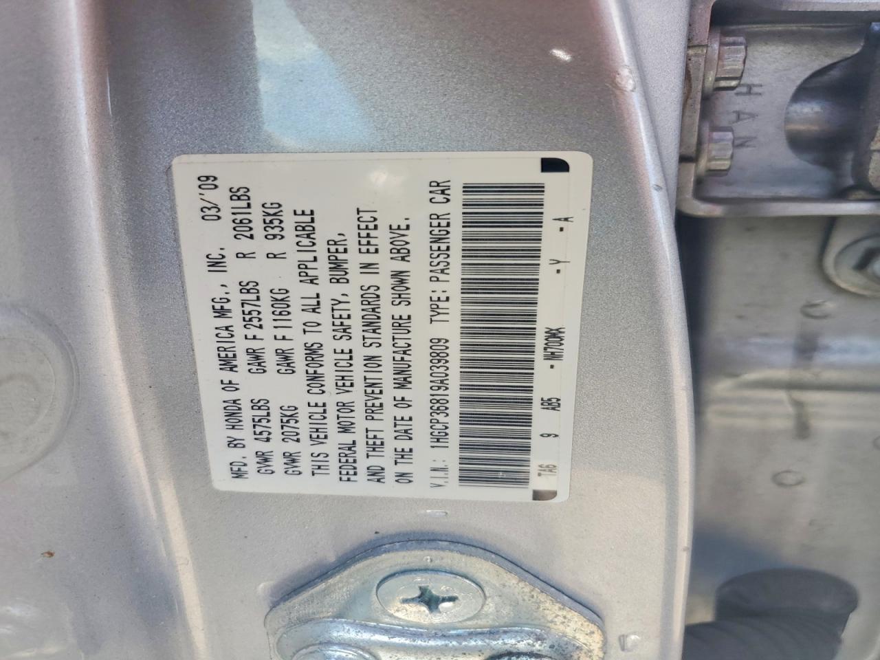 2009 Honda Accord Exl Silver vin: 1HGCP36819A039809