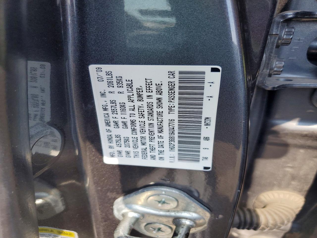 2009 Honda Accord Exl Gray vin: 1HGCP36819A047716