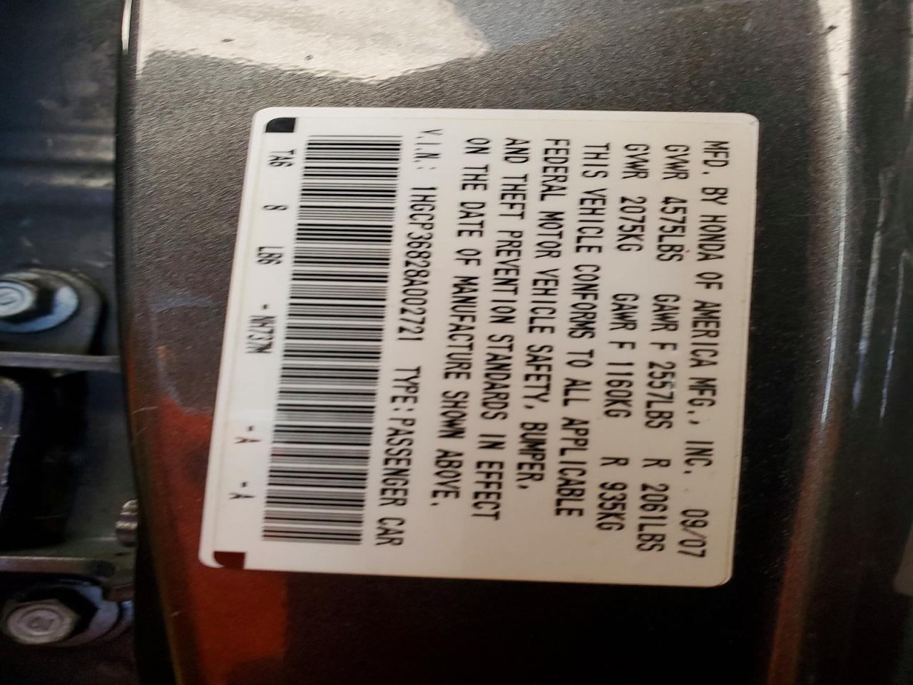 2008 Honda Accord Exl Gray vin: 1HGCP36828A002721
