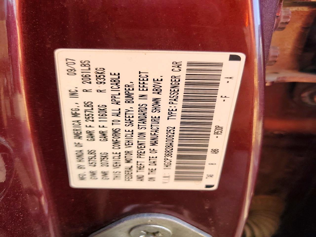 2008 Honda Accord Exl Maroon vin: 1HGCP36828A006252