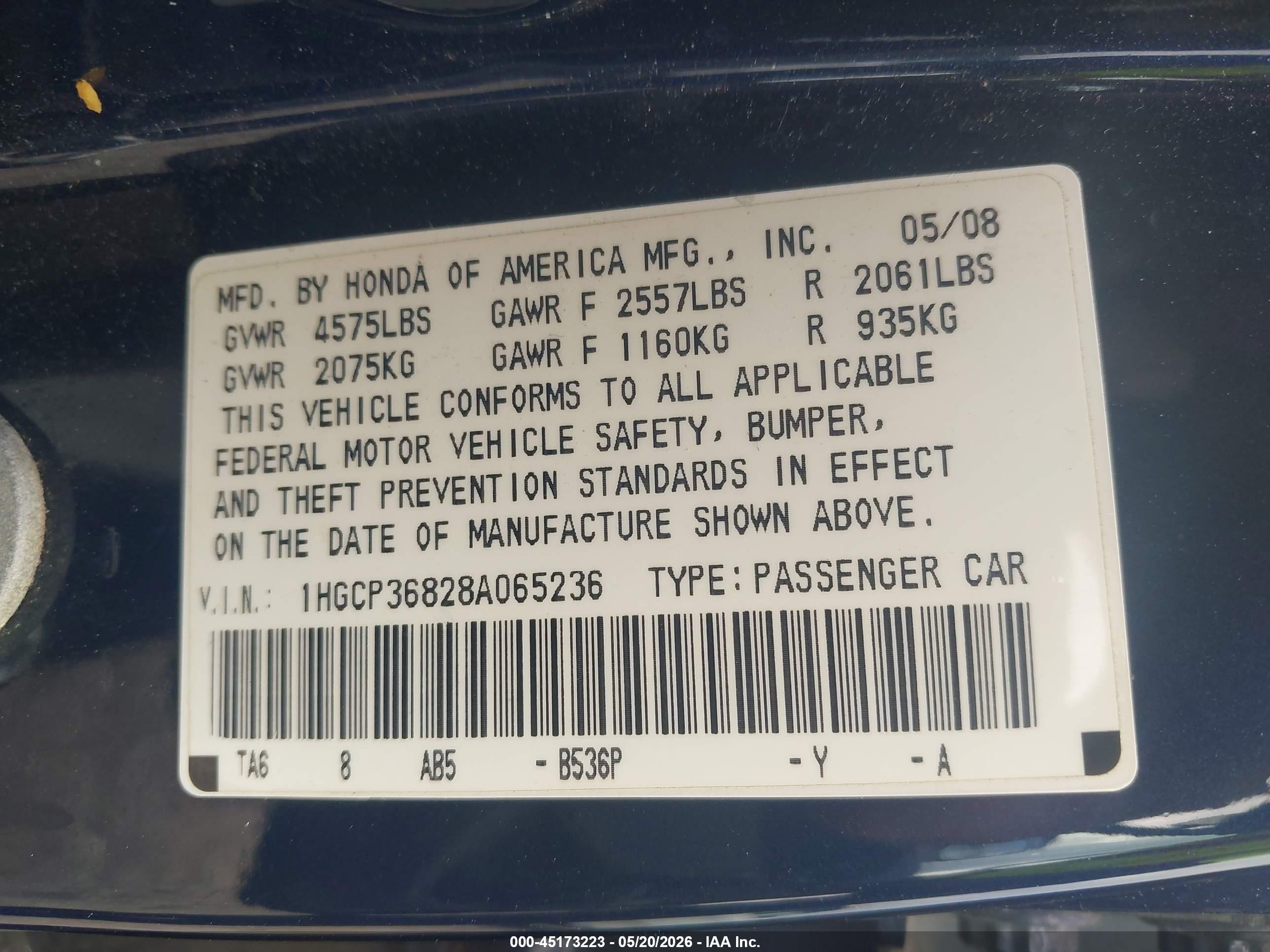 2008 Honda Accord 3.5 Ex-l Dark Blue vin: 1HGCP36828A065236
