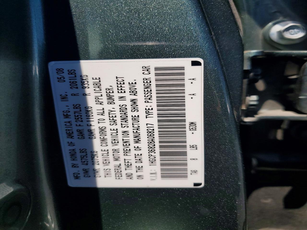 2008 Honda Accord Exl Green vin: 1HGCP36828A068217