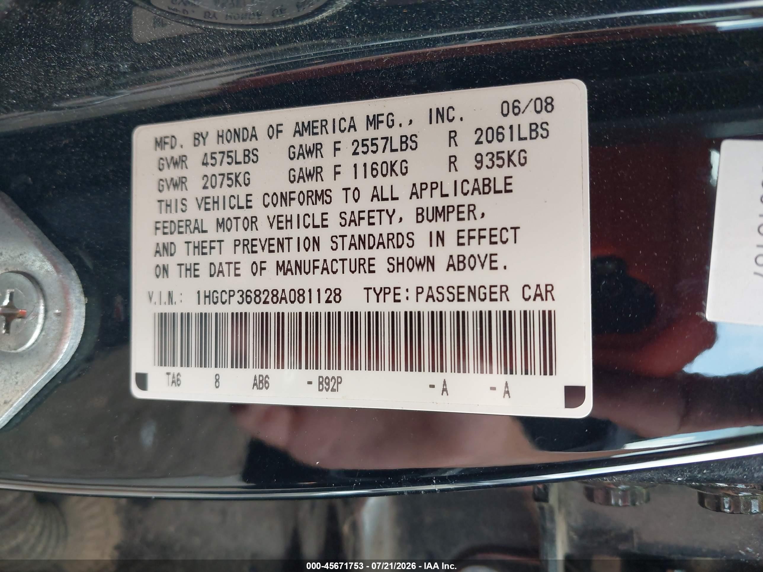 2008 Honda Accord 3.5 Ex-l Черный vin: 1HGCP36828A081128