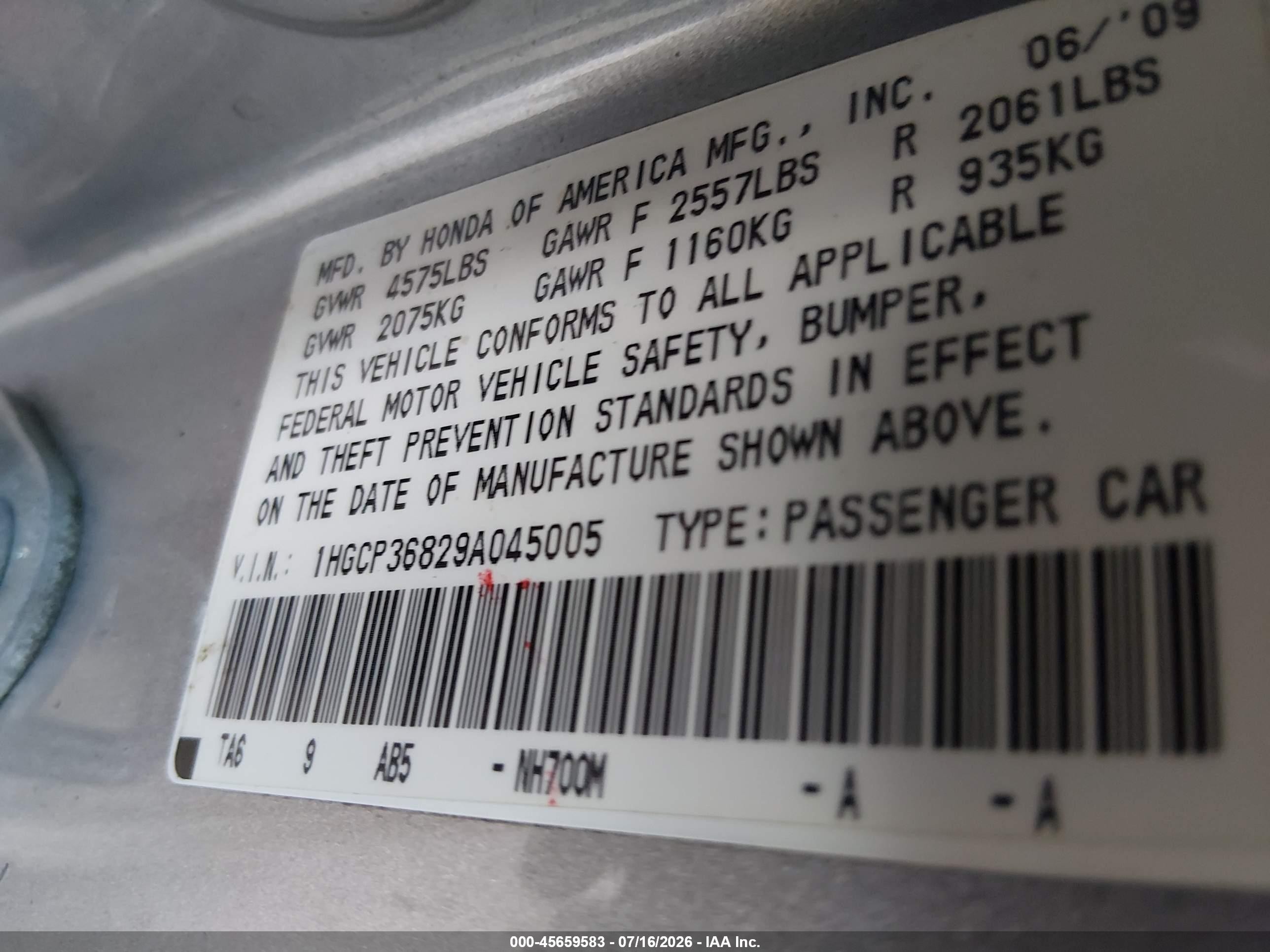 2009 Honda Accord 3.5 Ex-l Silver vin: 1HGCP36829A045005