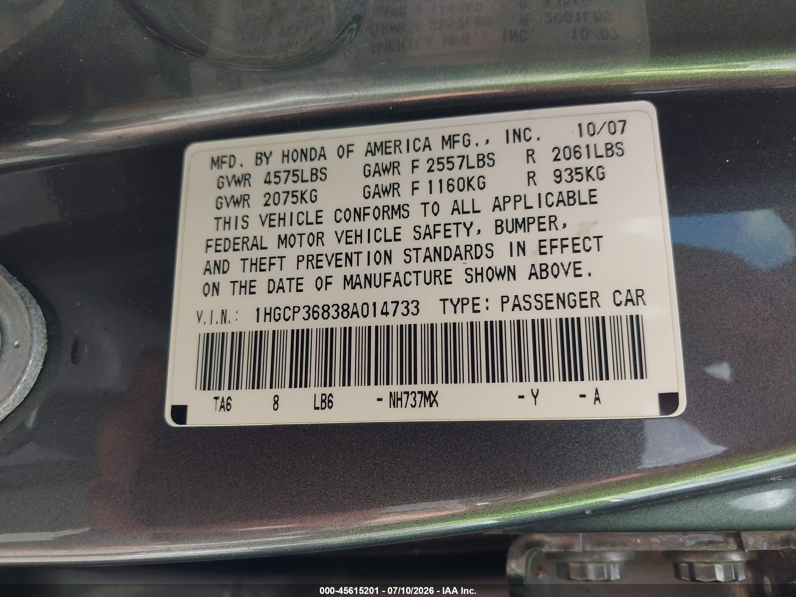 2008 Honda Accord 3.5 Ex-l Gray vin: 1HGCP36838A014733