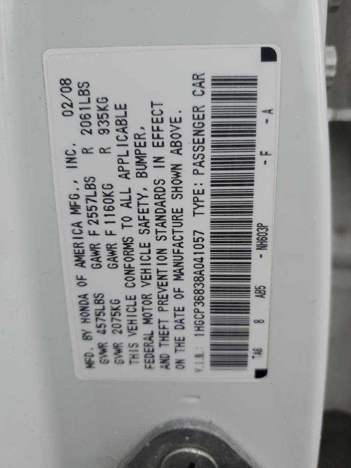 2008 Honda Accord Exl White vin: 1HGCP36838A041057
