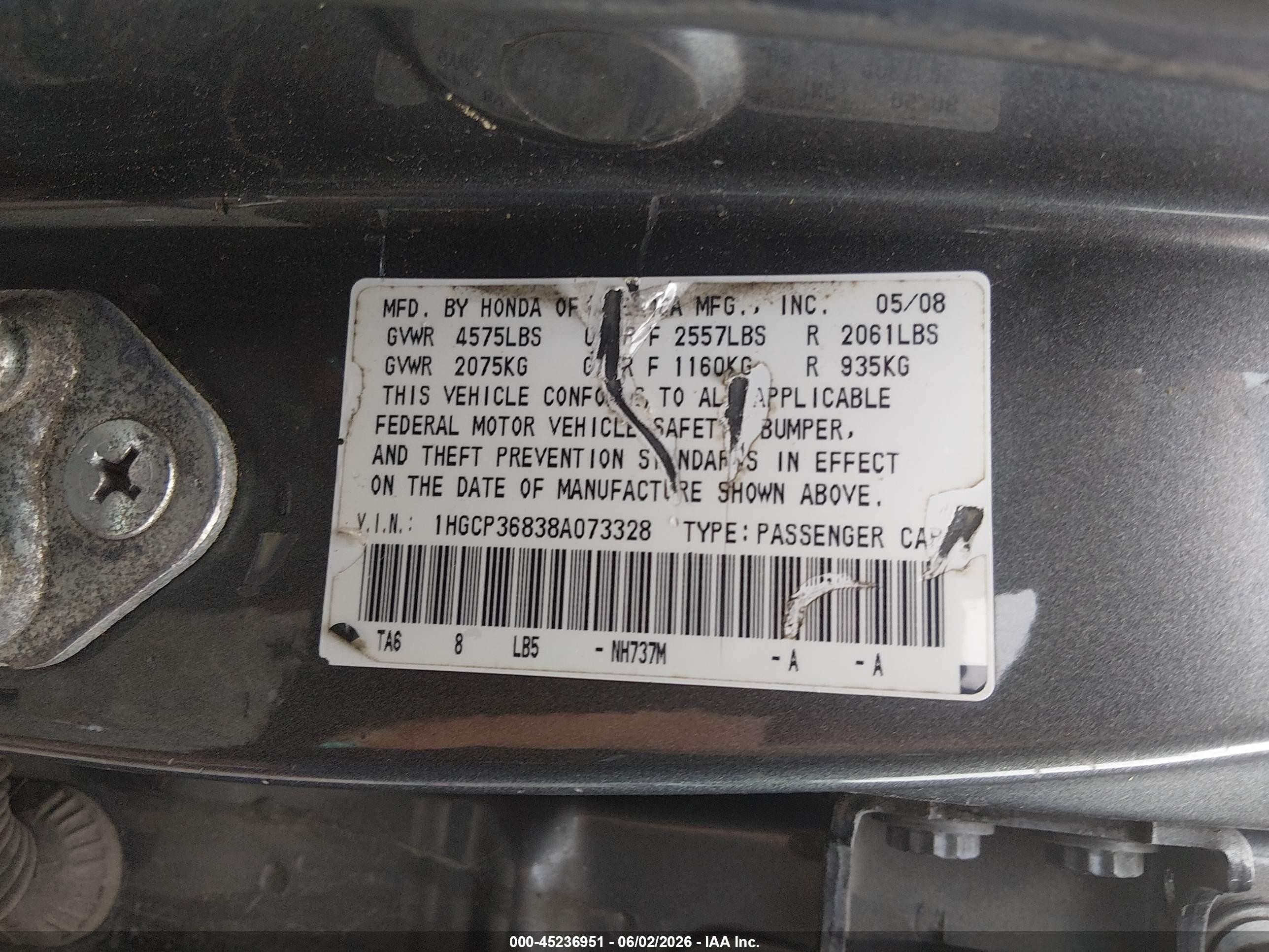 2008 Honda Accord 3.5 Ex-l Gray vin: 1HGCP36838A073328