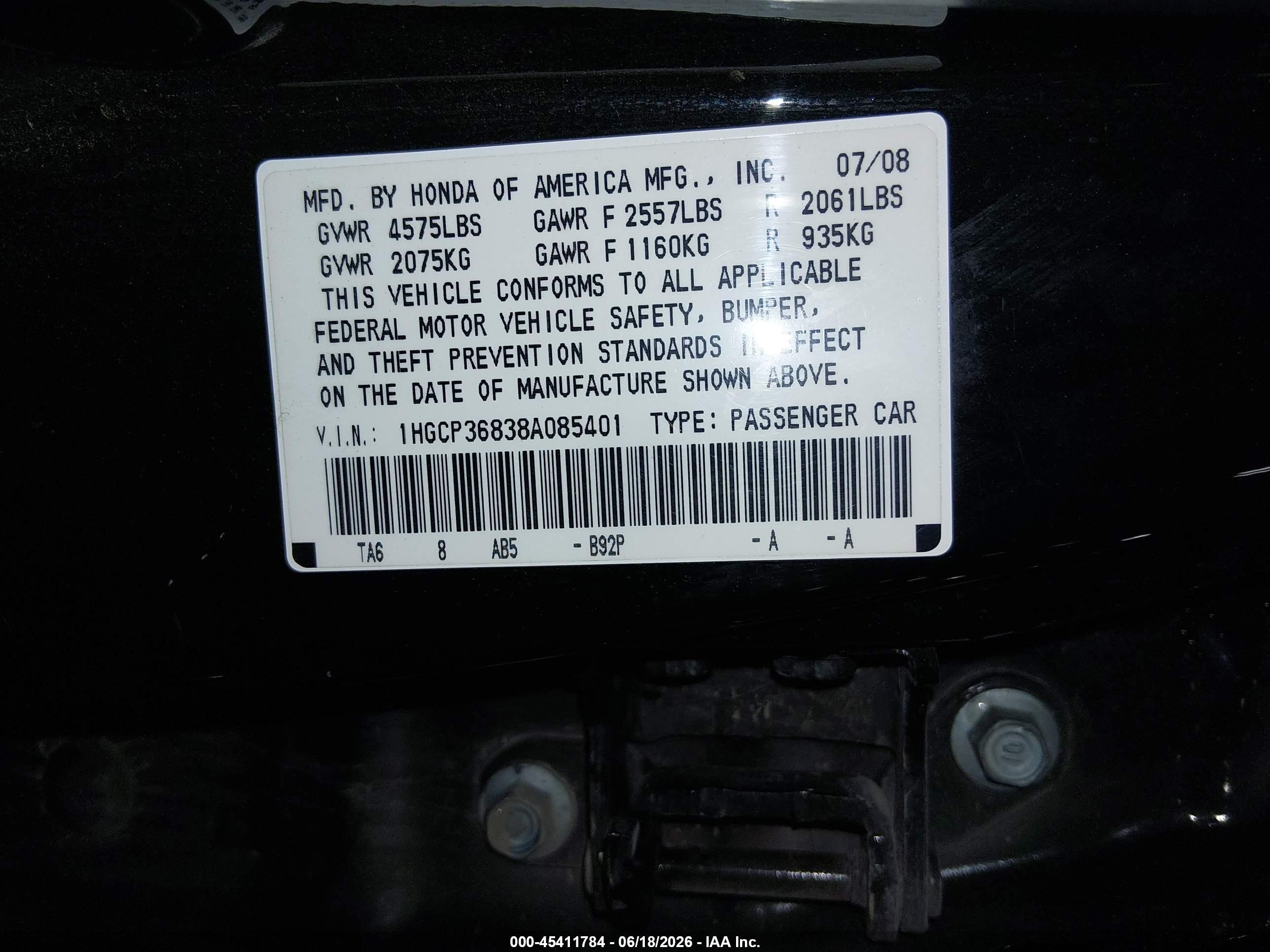 2008 Honda Accord 3.5 Ex-l Black vin: 1HGCP36838A085401