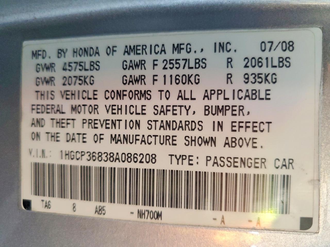 2008 Honda Accord Exl Серебряный vin: 1HGCP36838A086208