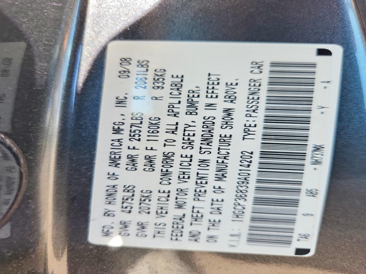 2009 Honda Accord Exl Gray vin: 1HGCP36839A014202