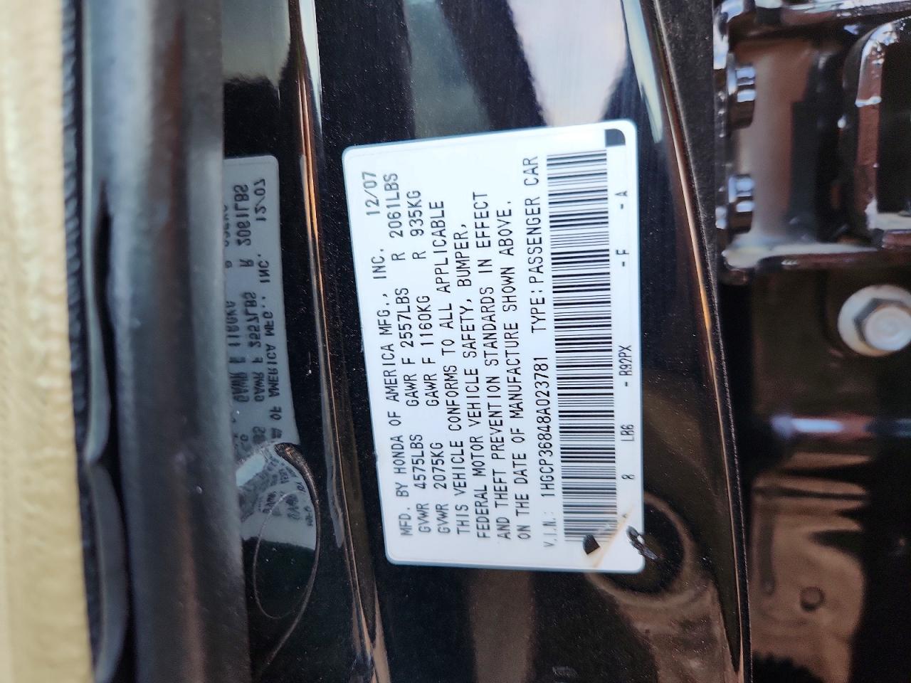 2008 Honda Accord Exl Black vin: 1HGCP36848A023781