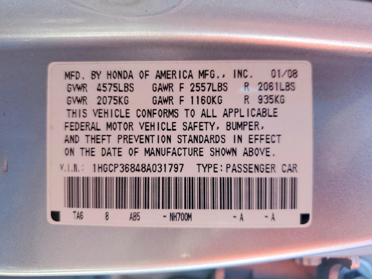 2008 Honda Accord Exl Silver vin: 1HGCP36848A031797