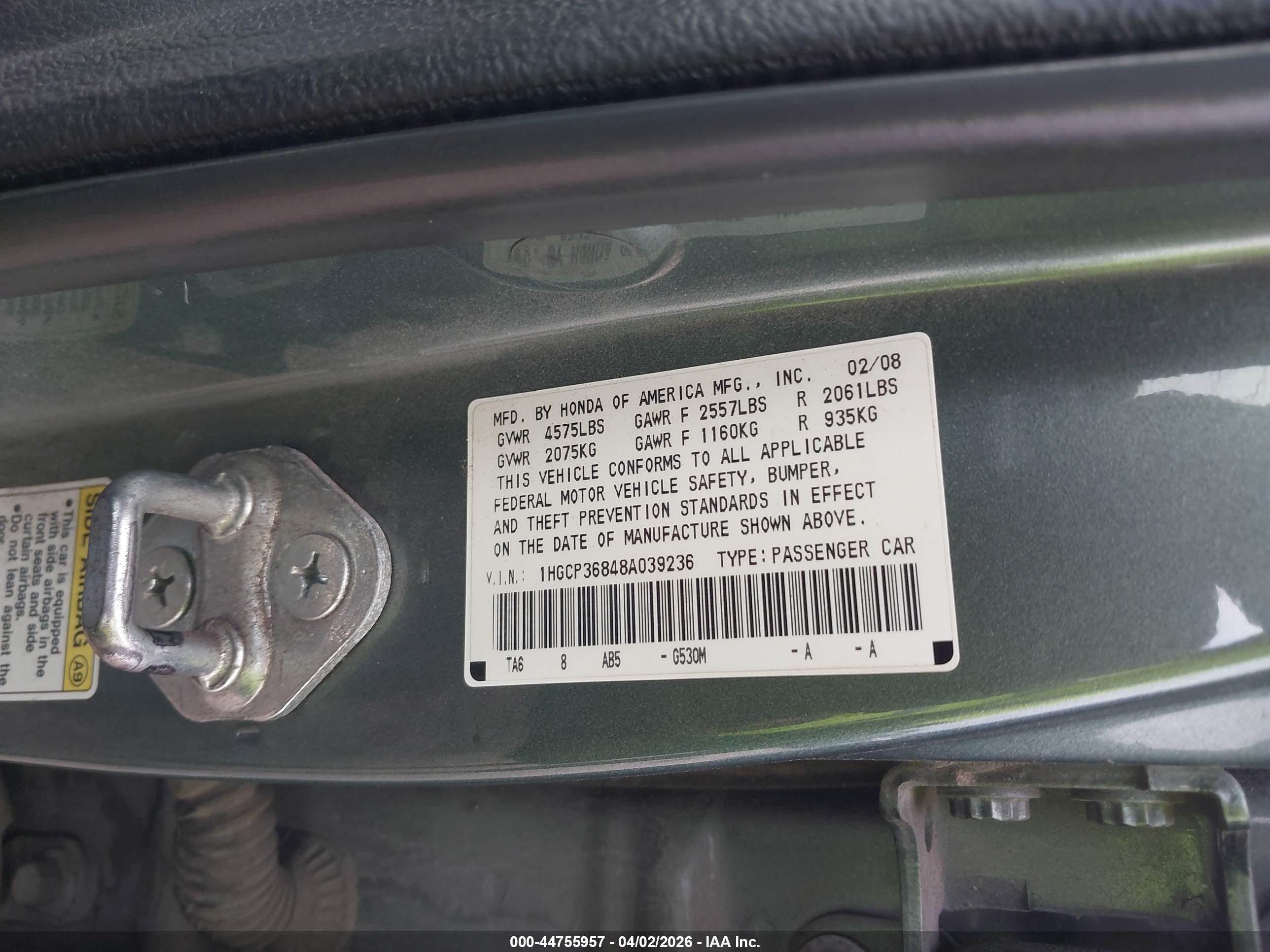 2008 Honda Accord 3.5 Ex-l Зеленый vin: 1HGCP36848A039236