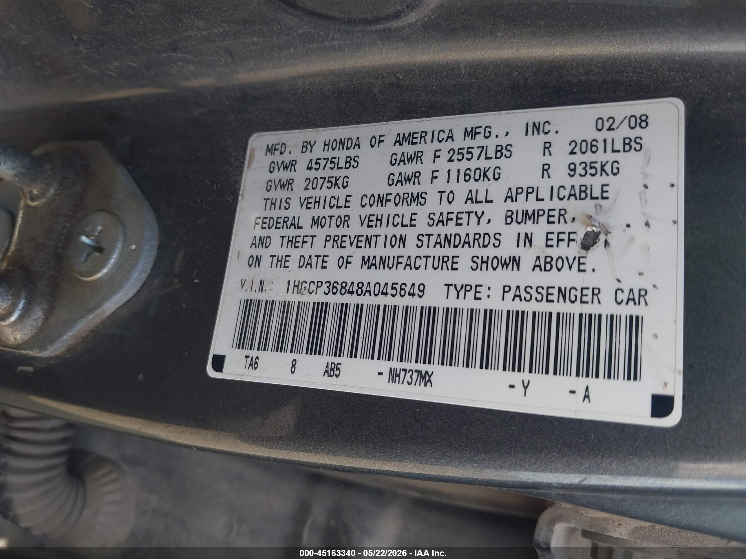 2008 Honda Accord 3.5 Ex-l Gray vin: 1HGCP36848A045649