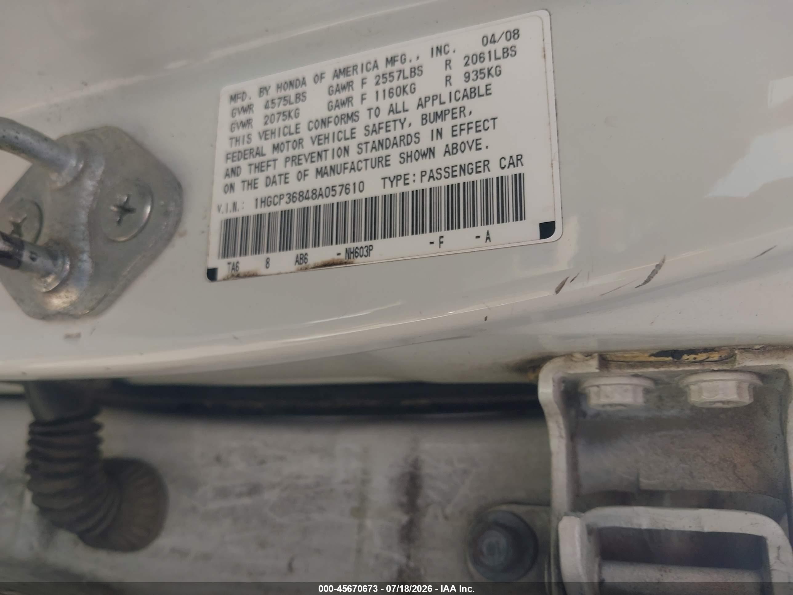 2008 Honda Accord 3.5 Ex-l White vin: 1HGCP36848A057610