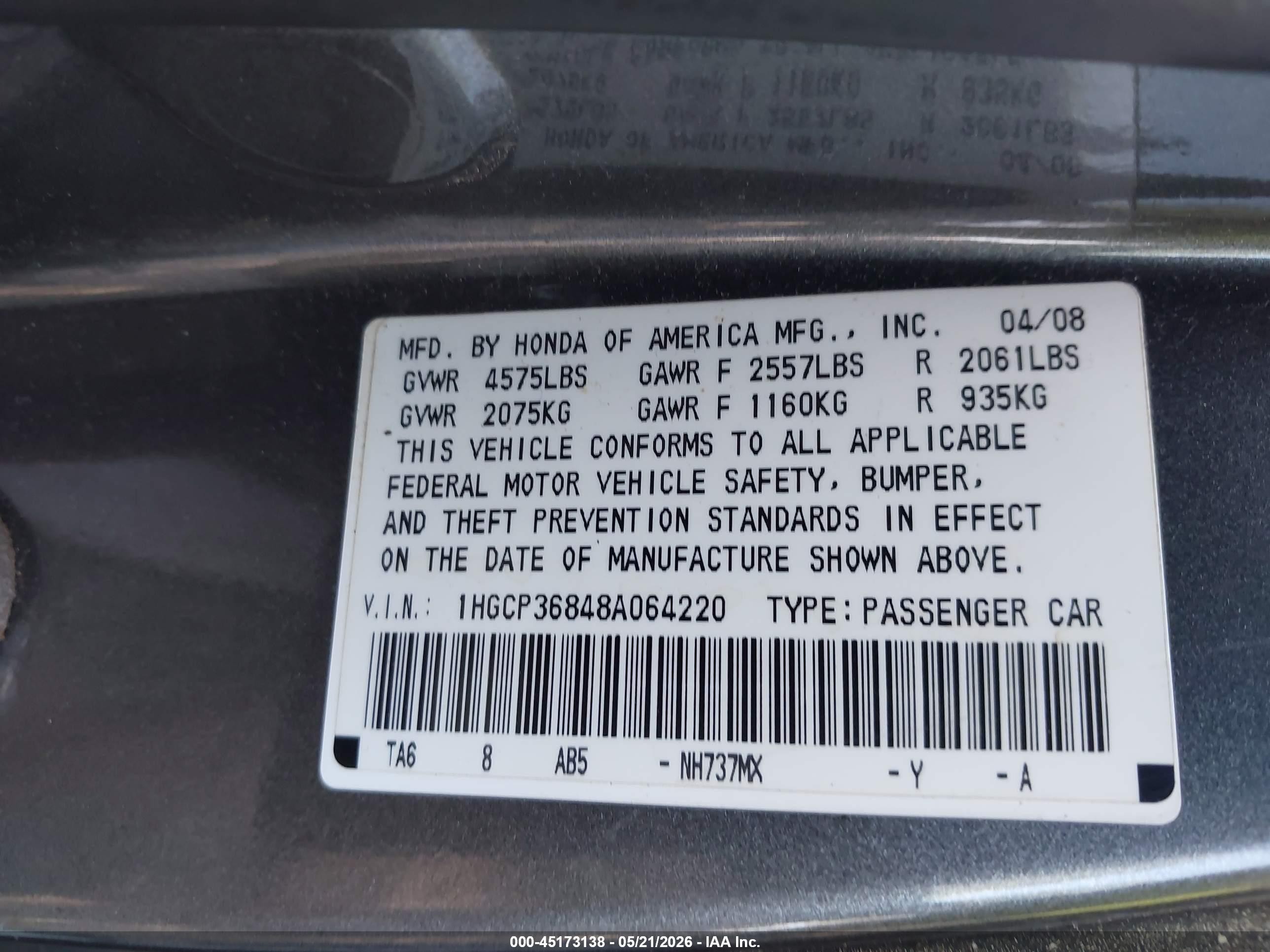 2008 Honda Accord 3.5 Ex-l Gray vin: 1HGCP36848A064220