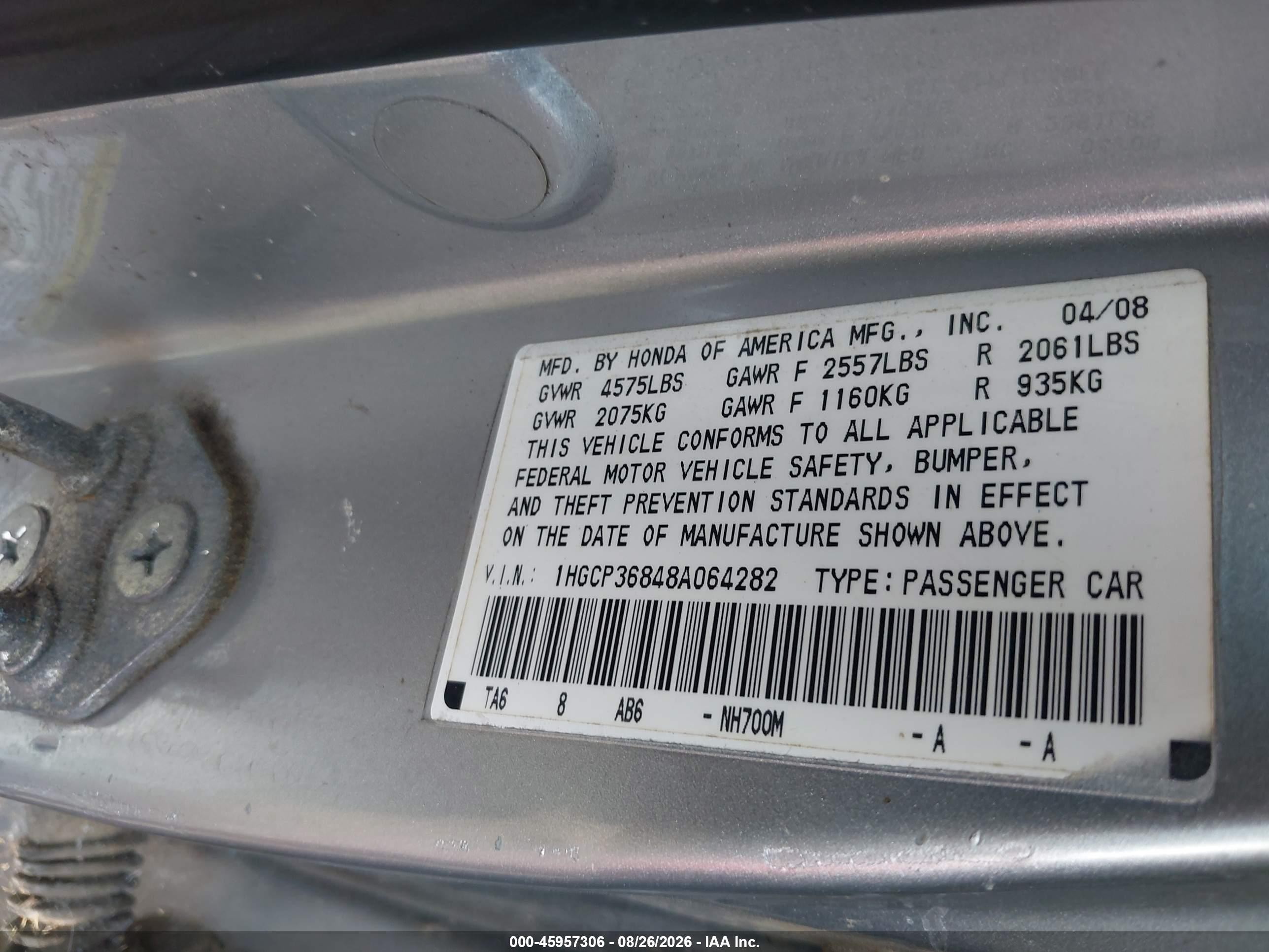 2008 Honda Accord 3.5 Ex-l Silver vin: 1HGCP36848A064282