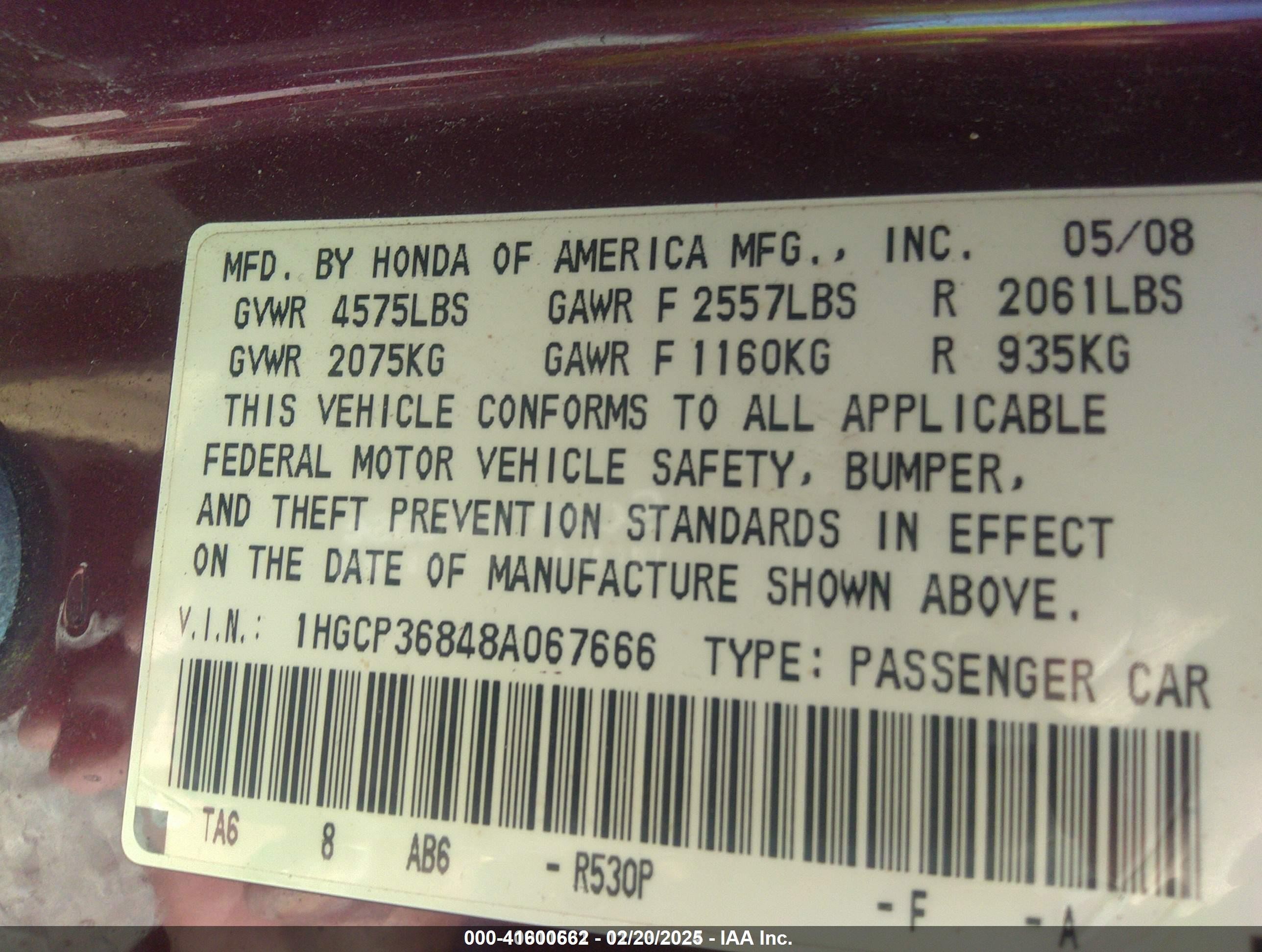 2008 Honda Accord 3.5 Ex-l Burgundy vin: 1HGCP36848A067666