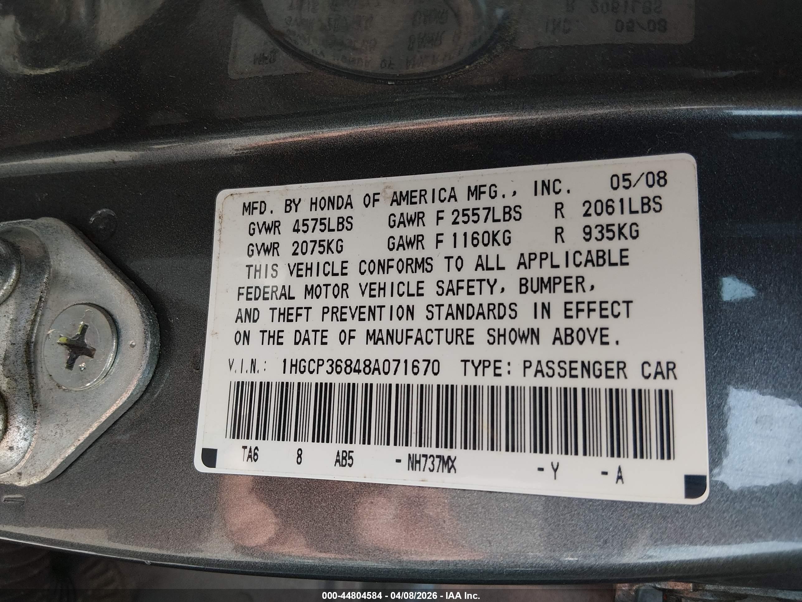 2008 Honda Accord 3.5 Ex-l Gray vin: 1HGCP36848A071670