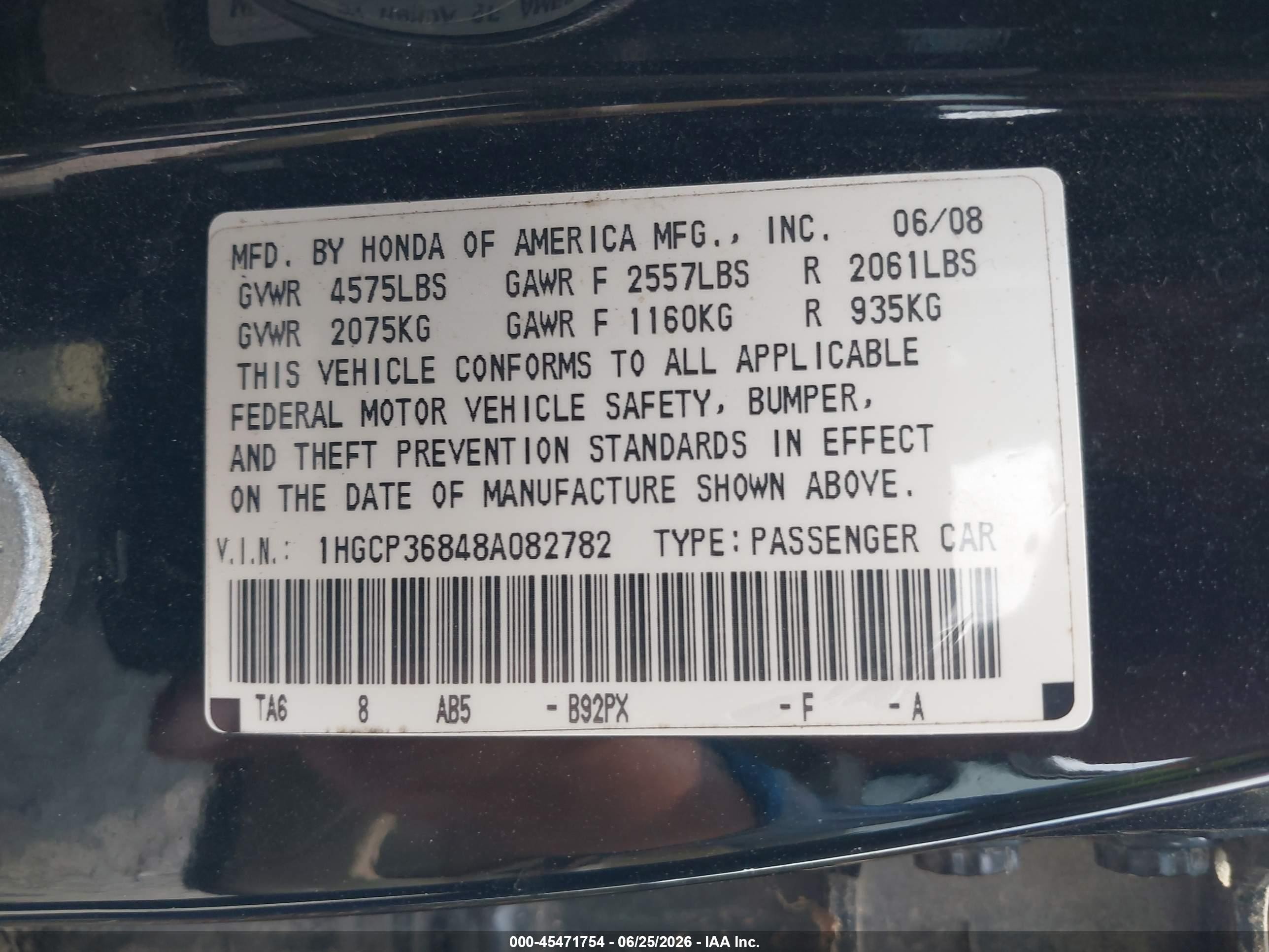 2008 Honda Accord 3.5 Ex-l Black vin: 1HGCP36848A082782