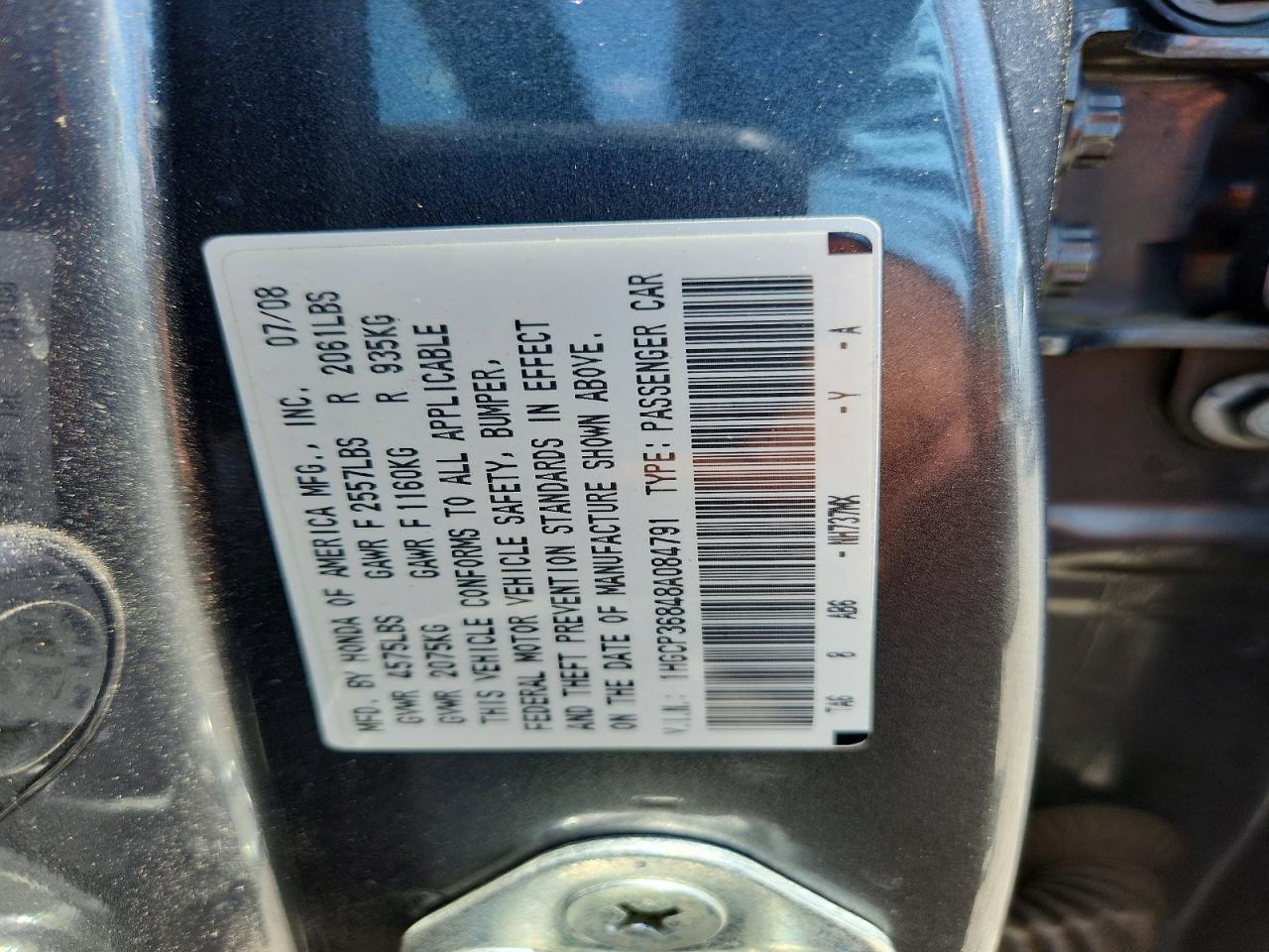 2008 Honda Accord Exl Gray vin: 1HGCP36848A084791