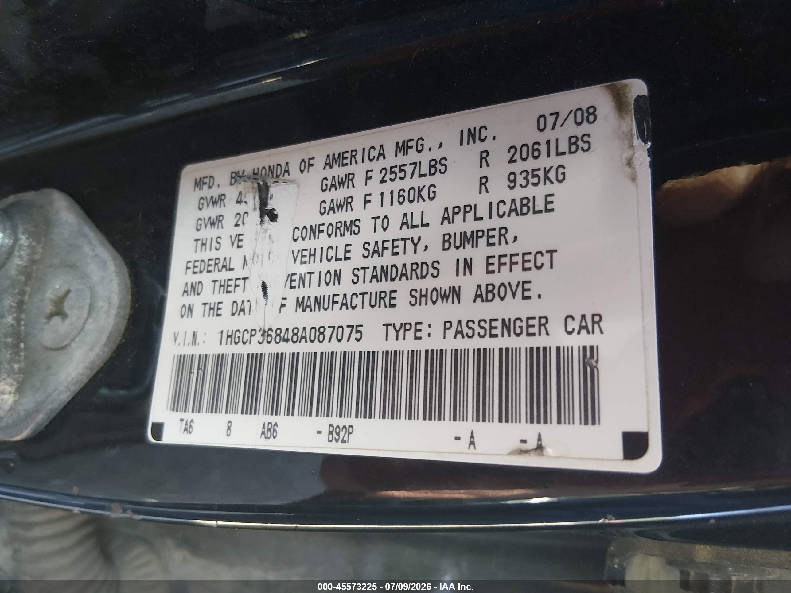 2008 Honda Accord 3.5 Ex-l Black vin: 1HGCP36848A087075