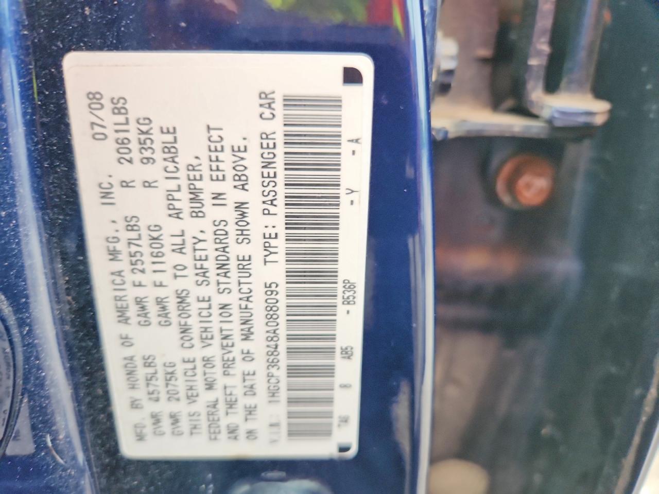 2008 Honda Accord Exl Blue vin: 1HGCP36848A088095