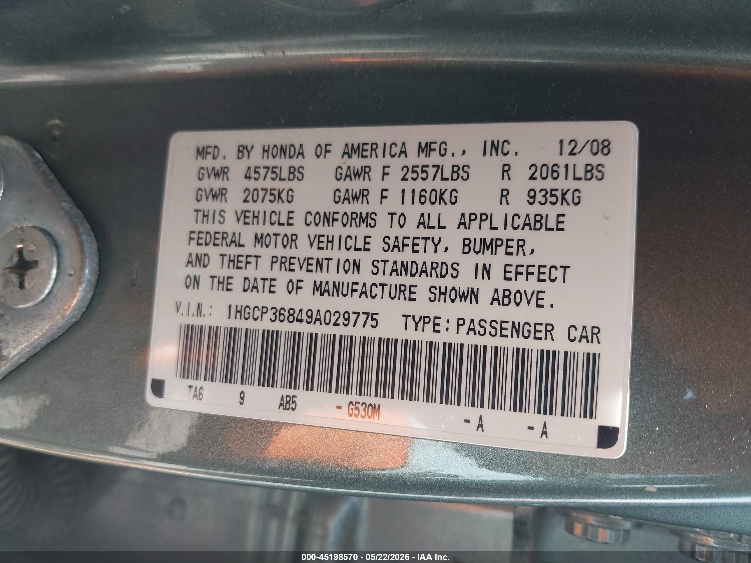 2009 Honda Accord 3.5 Ex-l Gray vin: 1HGCP36849A029775