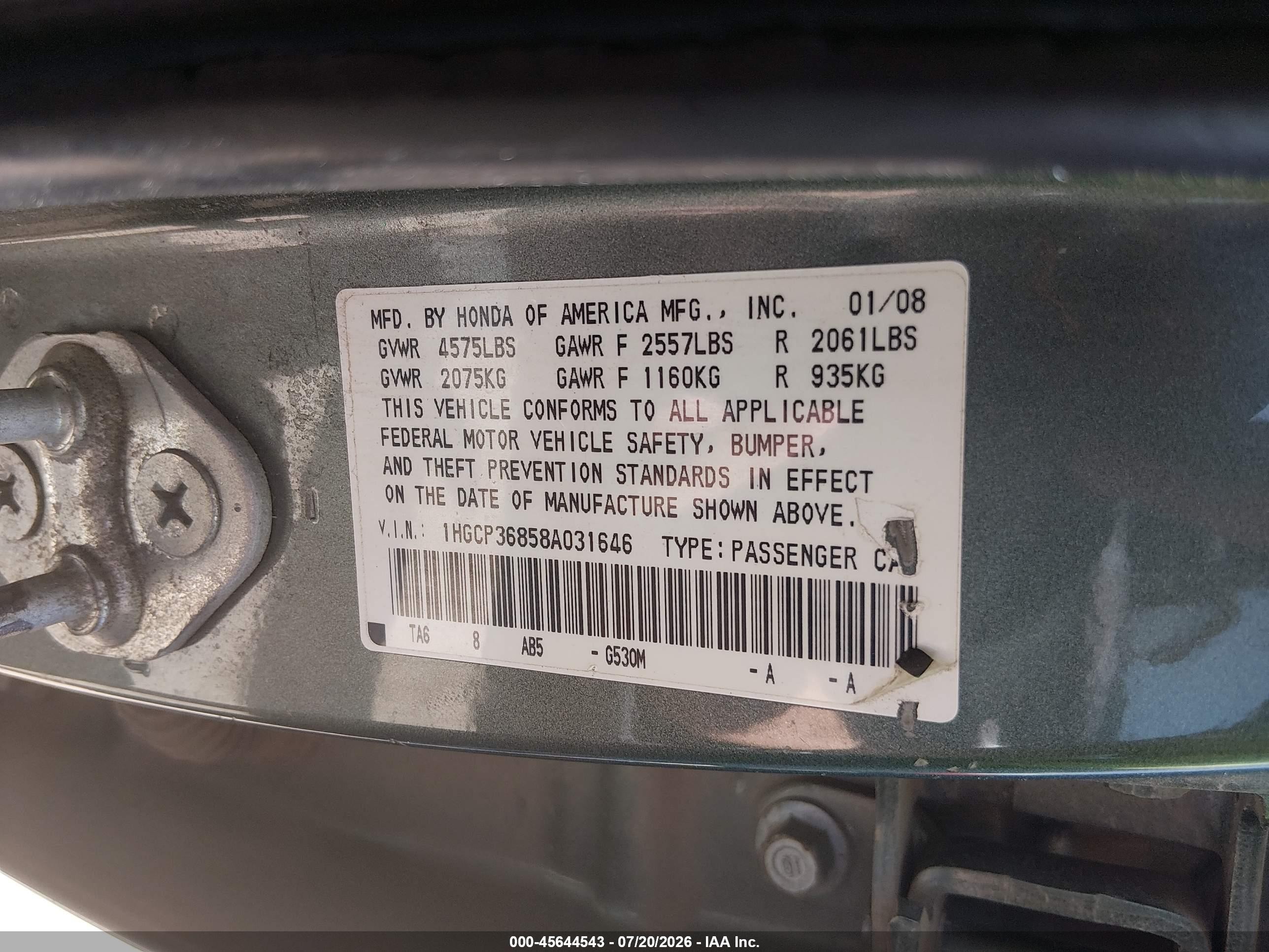 2008 Honda Accord 3.5 Ex-l Green vin: 1HGCP36858A031646