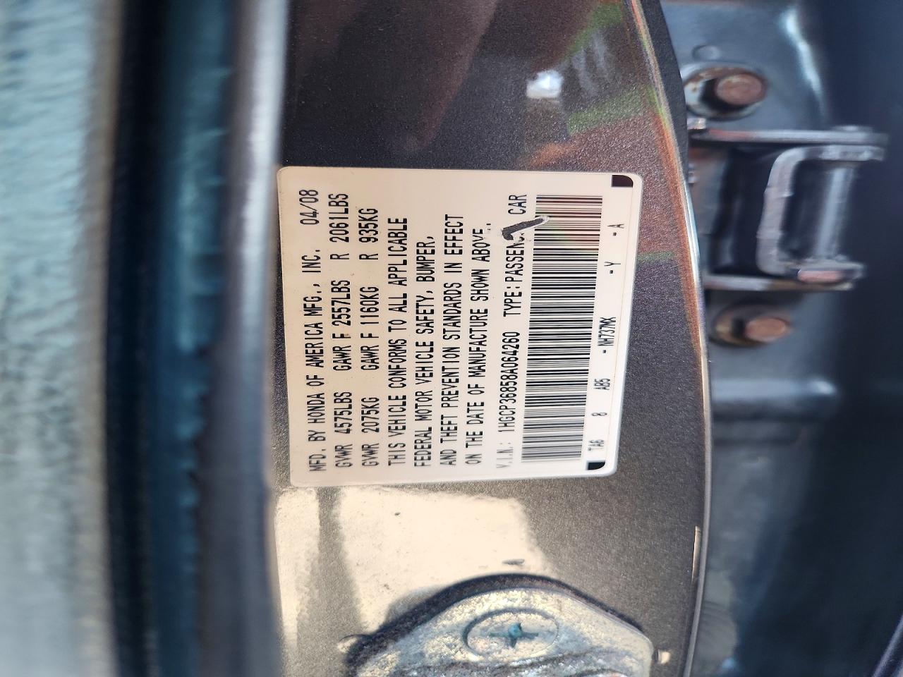 2008 Honda Accord Exl Gray vin: 1HGCP36858A064260
