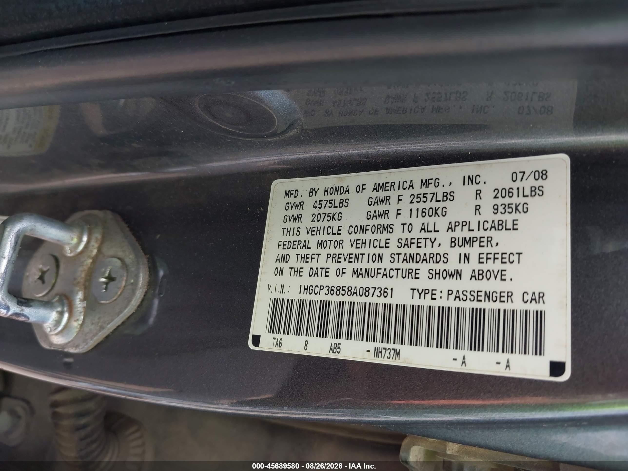 2008 Honda Accord 3.5 Ex-l Gray vin: 1HGCP36858A087361