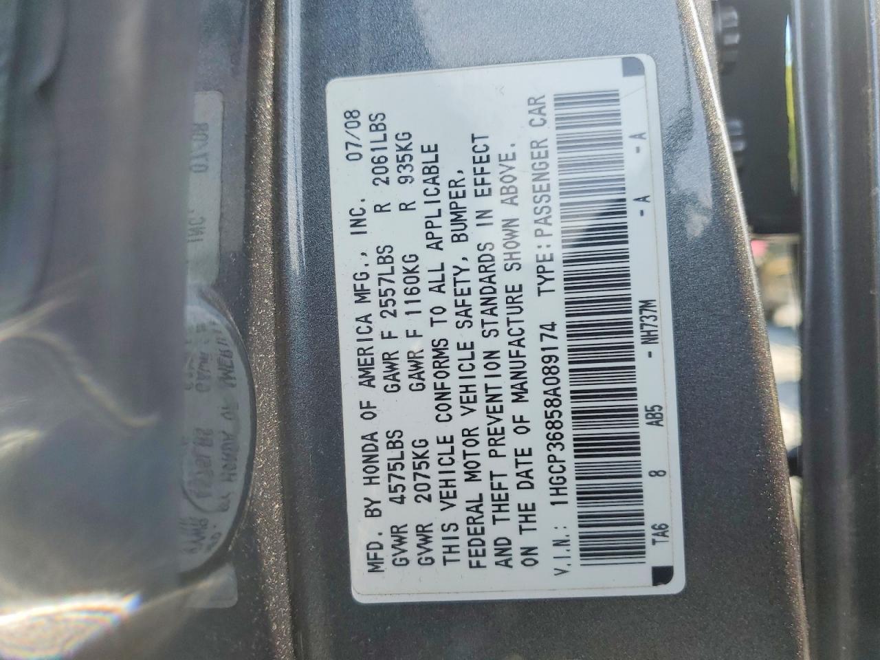 2008 Honda Accord Exl Gray vin: 1HGCP36858A089174