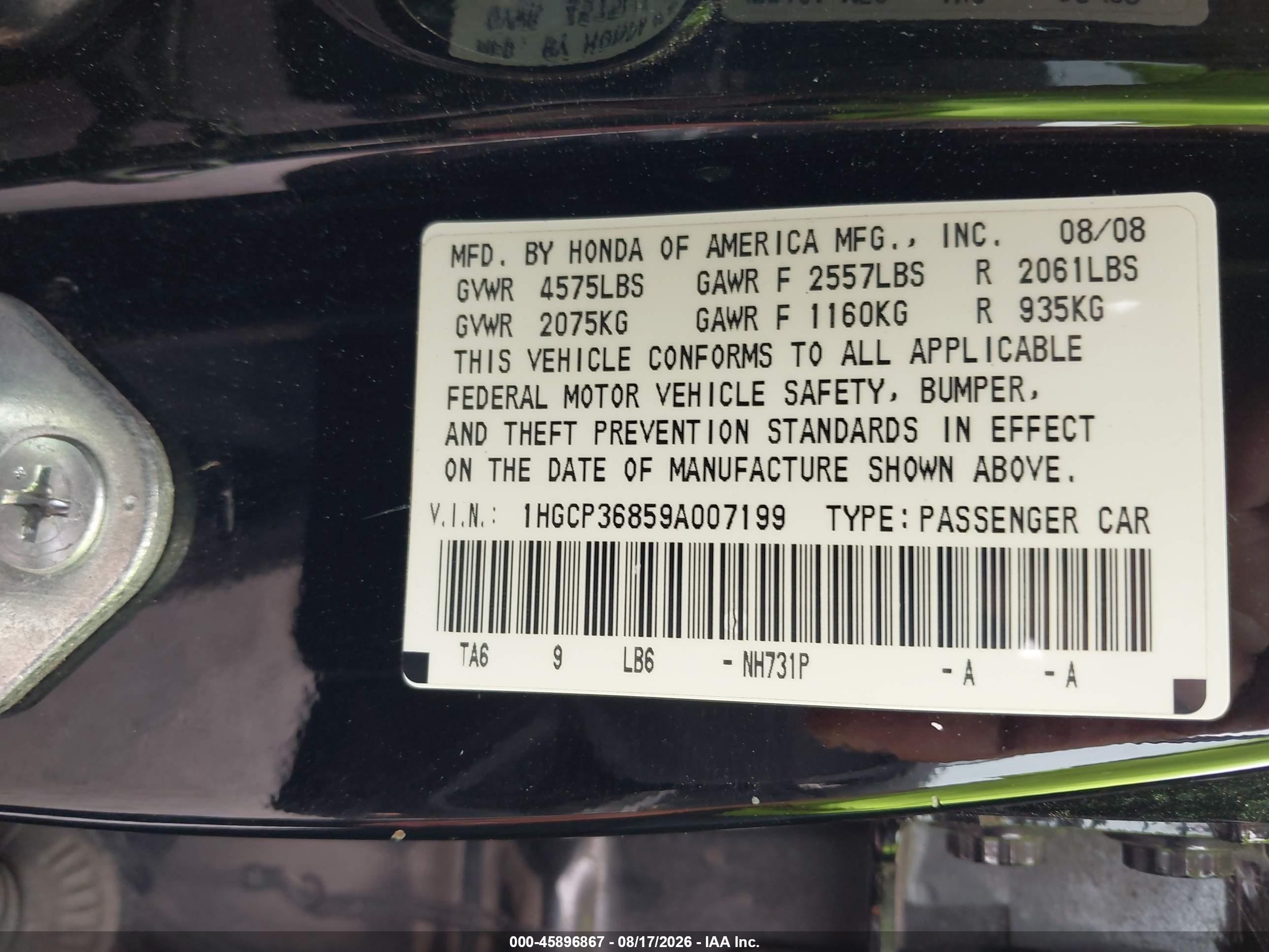 2009 Honda Accord 3.5 Ex-l Black vin: 1HGCP36859A007199