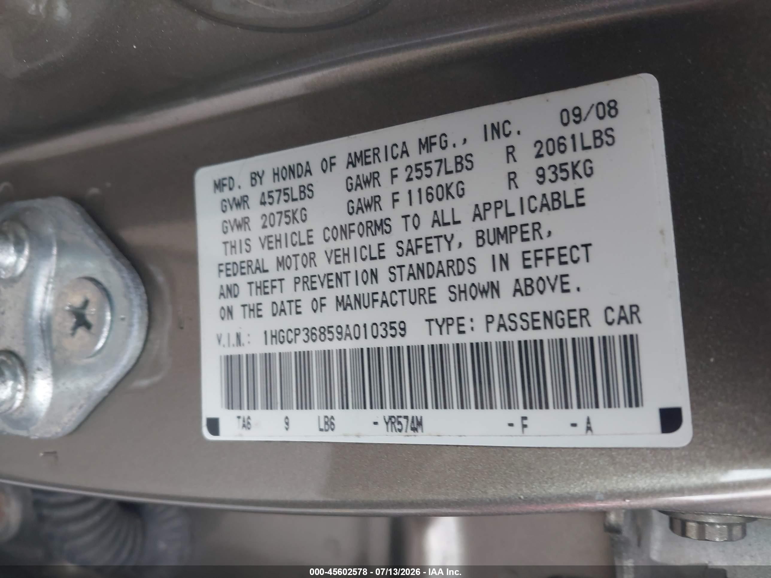 2009 Honda Accord 3.5 Ex-l Gold vin: 1HGCP36859A010359