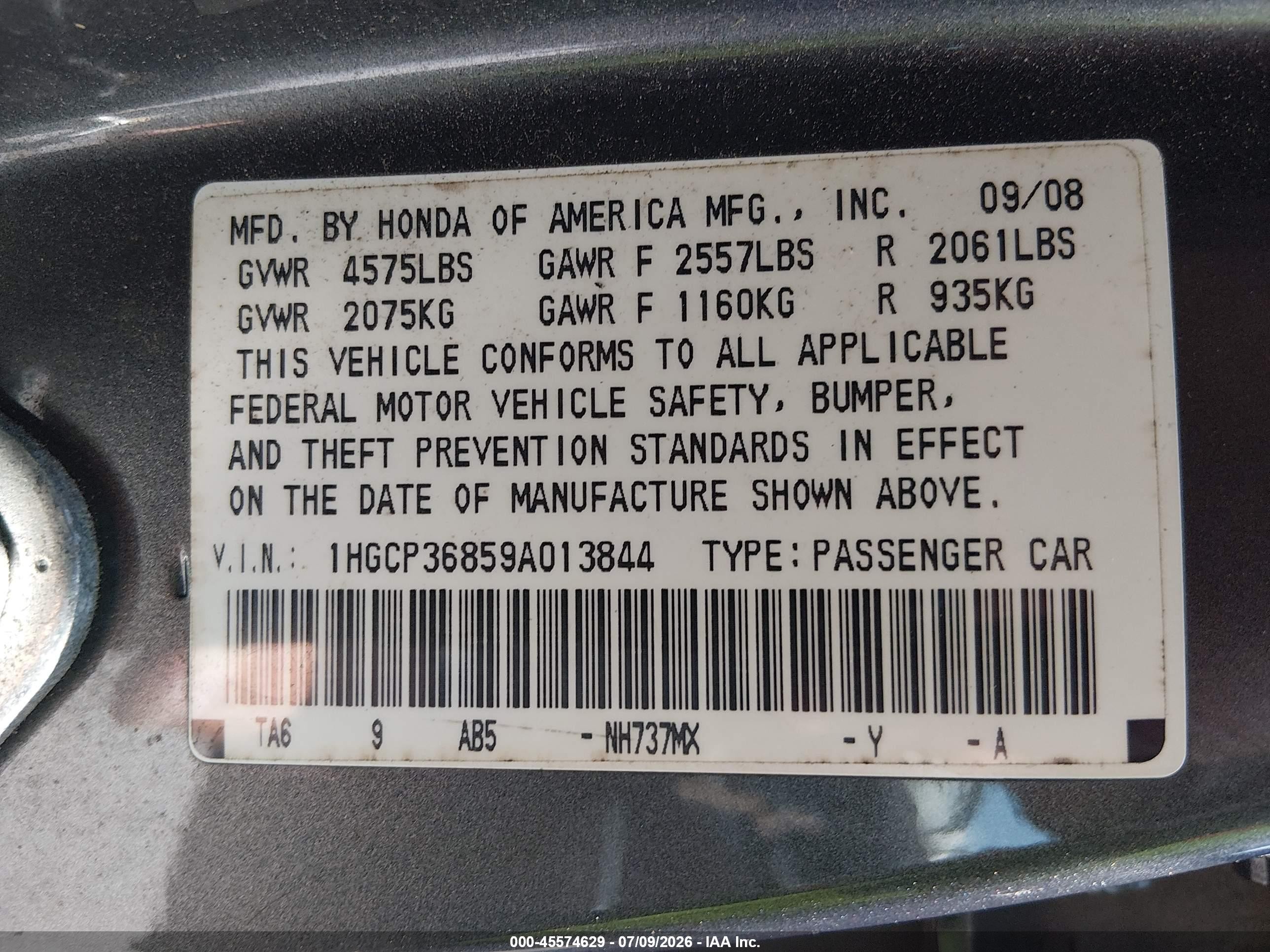2009 Honda Accord 3.5 Ex-l Gray vin: 1HGCP36859A013844