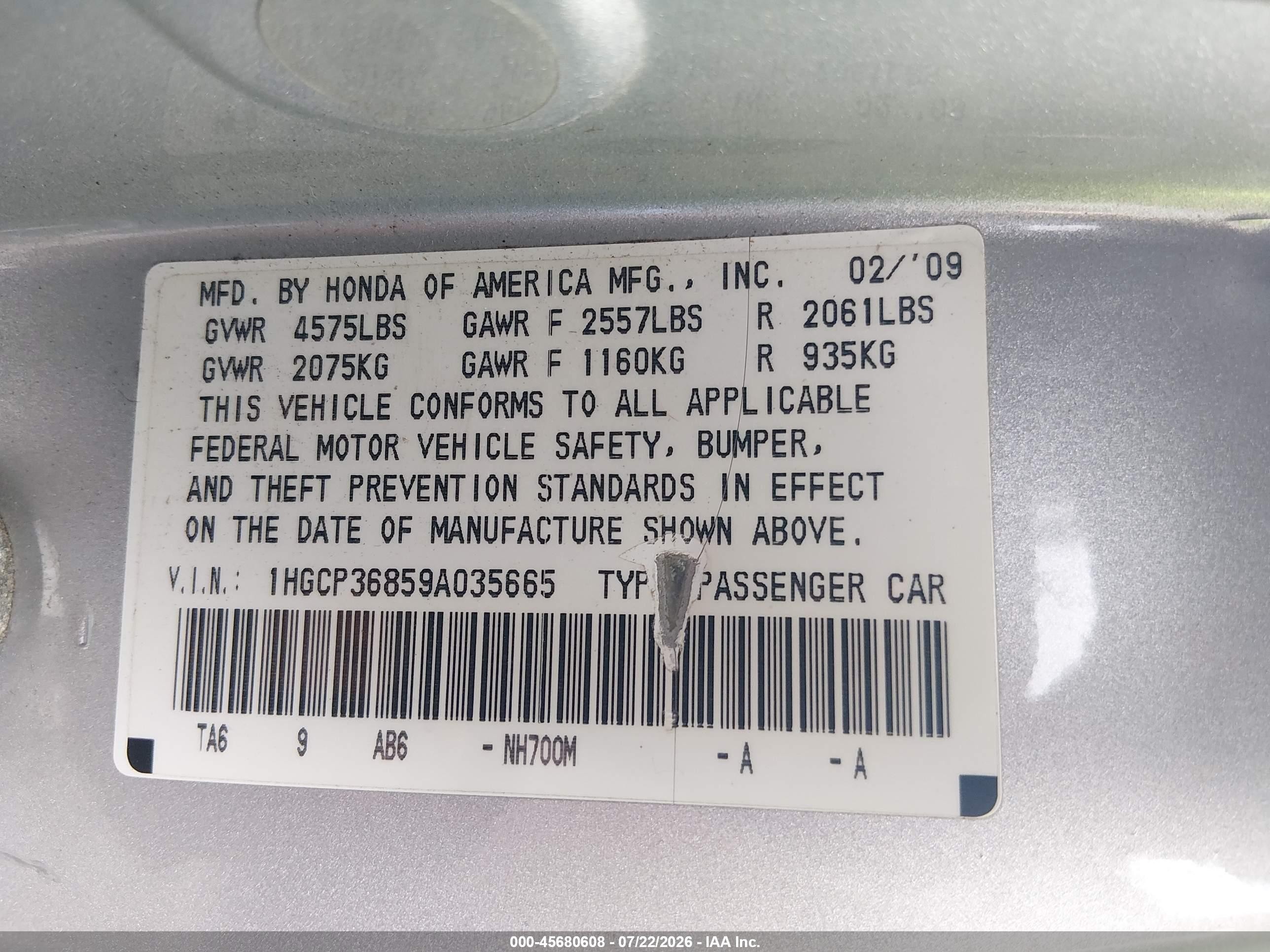 2009 Honda Accord 3.5 Ex-l Silver vin: 1HGCP36859A035665