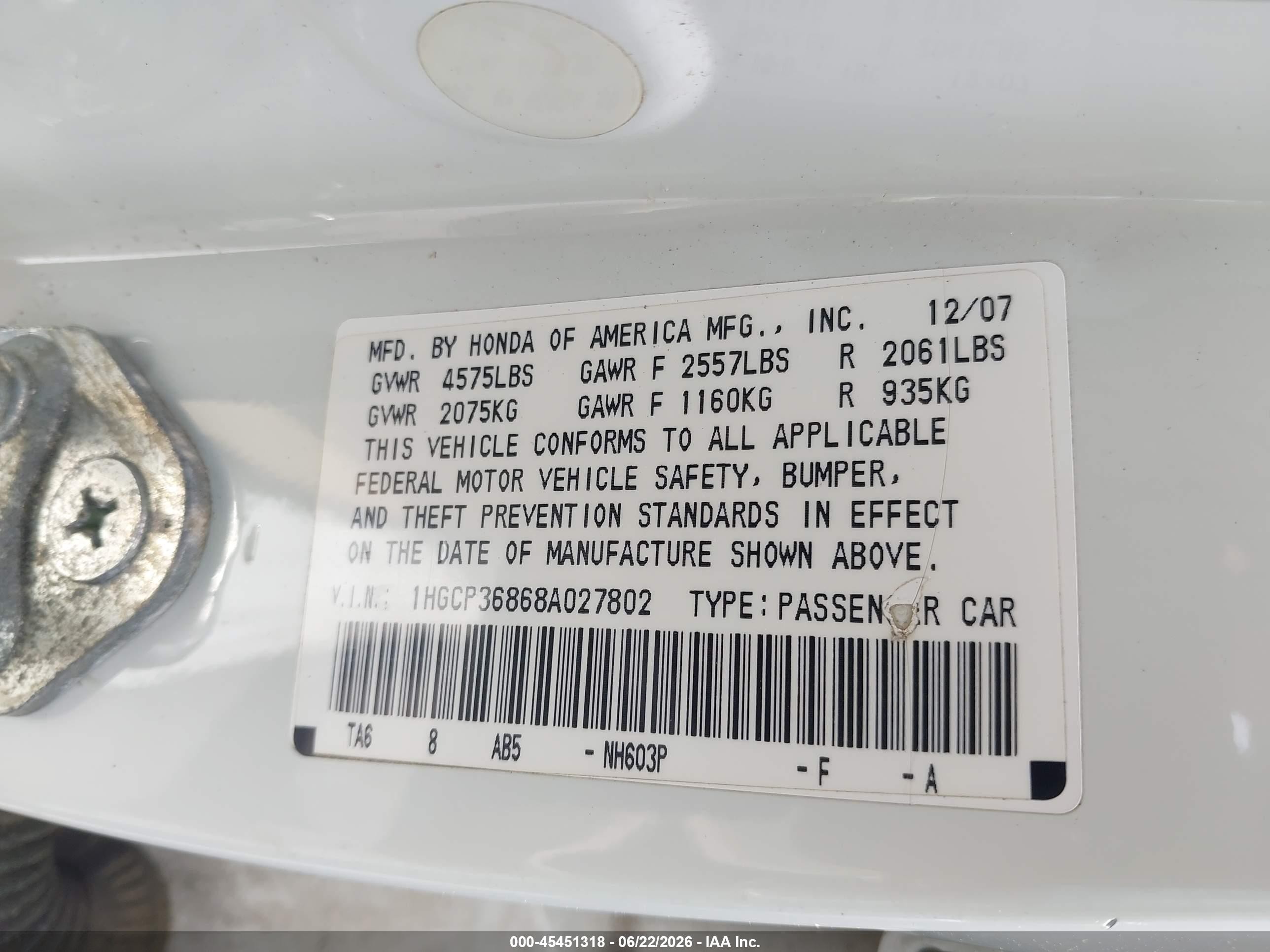 2008 Honda Accord 3.5 Ex-l White vin: 1HGCP36868A027802
