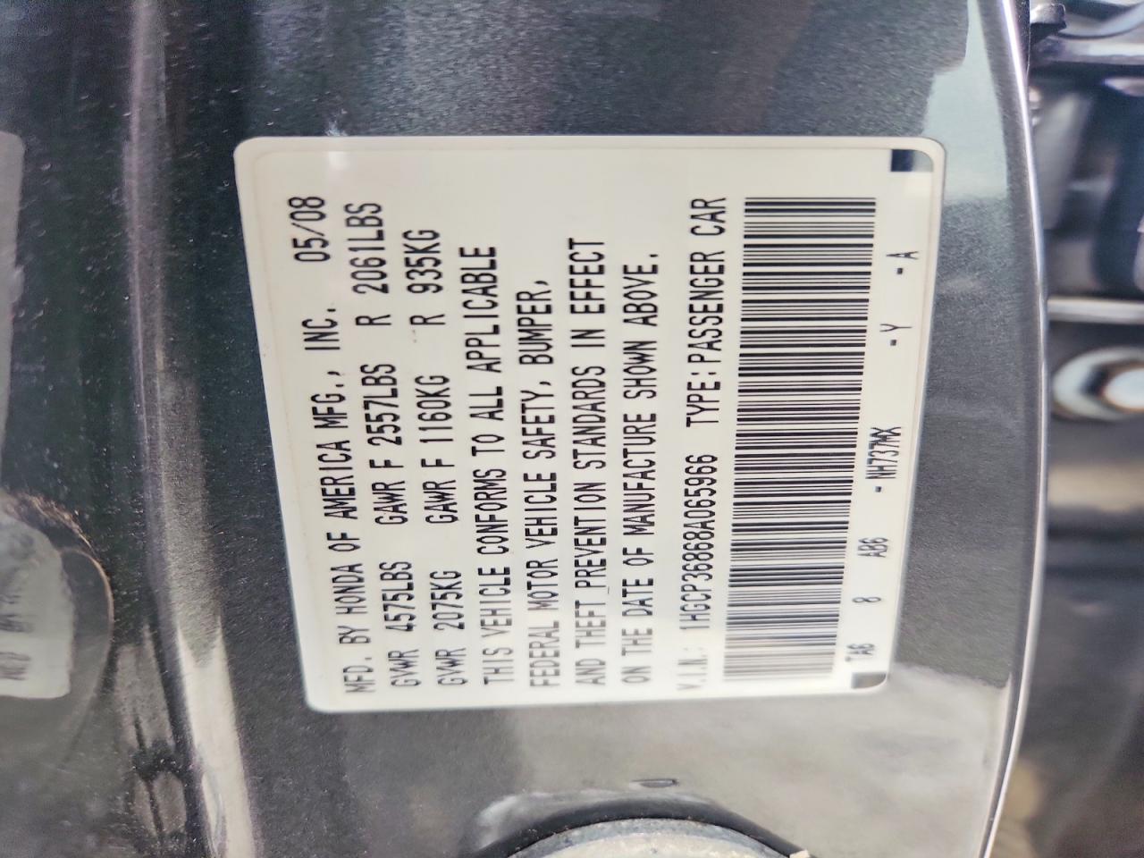 2008 Honda Accord Exl Gray vin: 1HGCP36868A065966