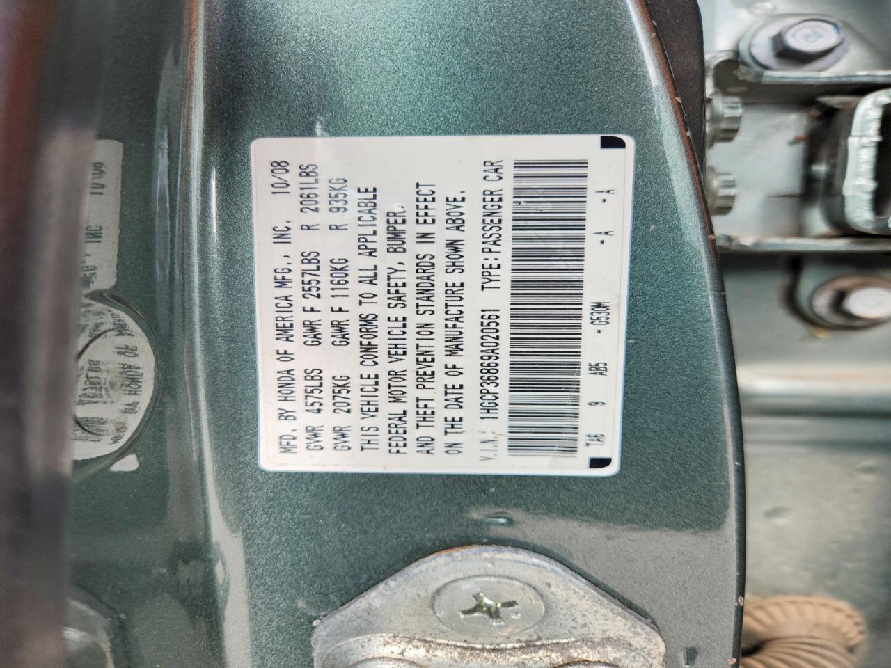 2009 Honda Accord Exl Green vin: 1HGCP36869A020561