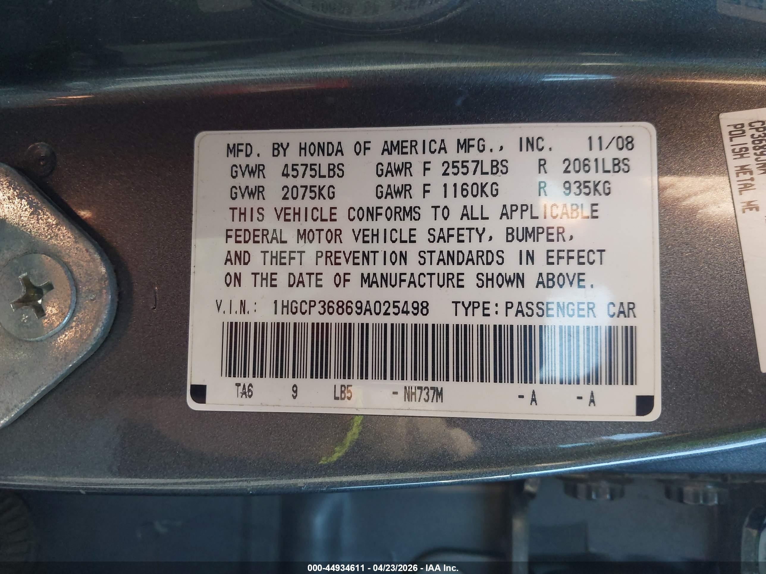 2009 Honda Accord 3.5 Ex-l Gray vin: 1HGCP36869A025498