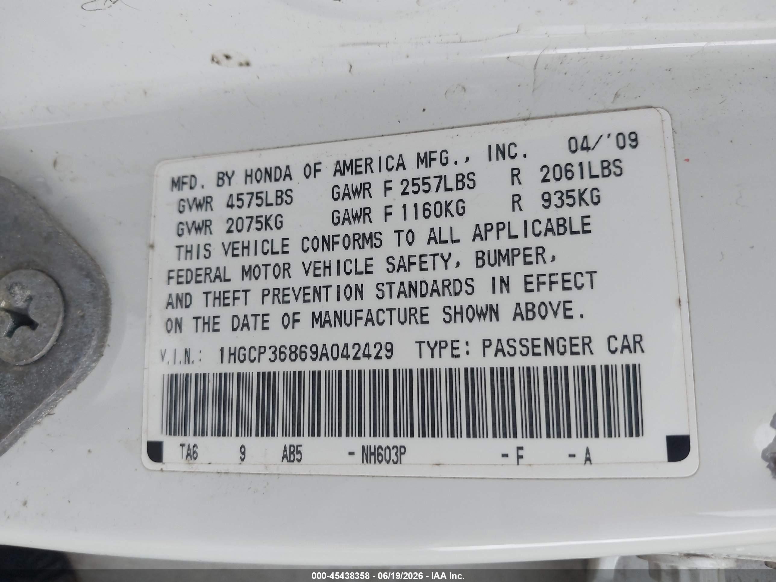2009 Honda Accord 3.5 Ex-l White vin: 1HGCP36869A042429