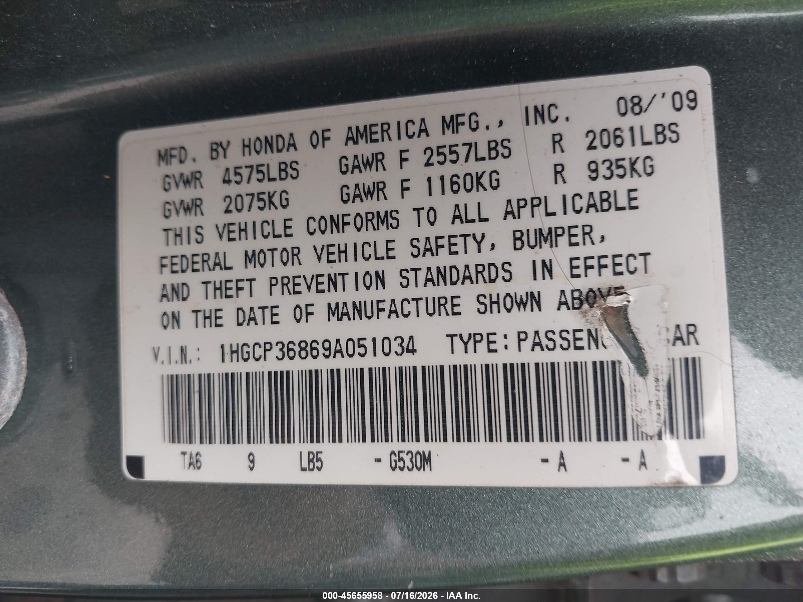 2009 Honda Accord 3.5 Ex-l Green vin: 1HGCP36869A051034