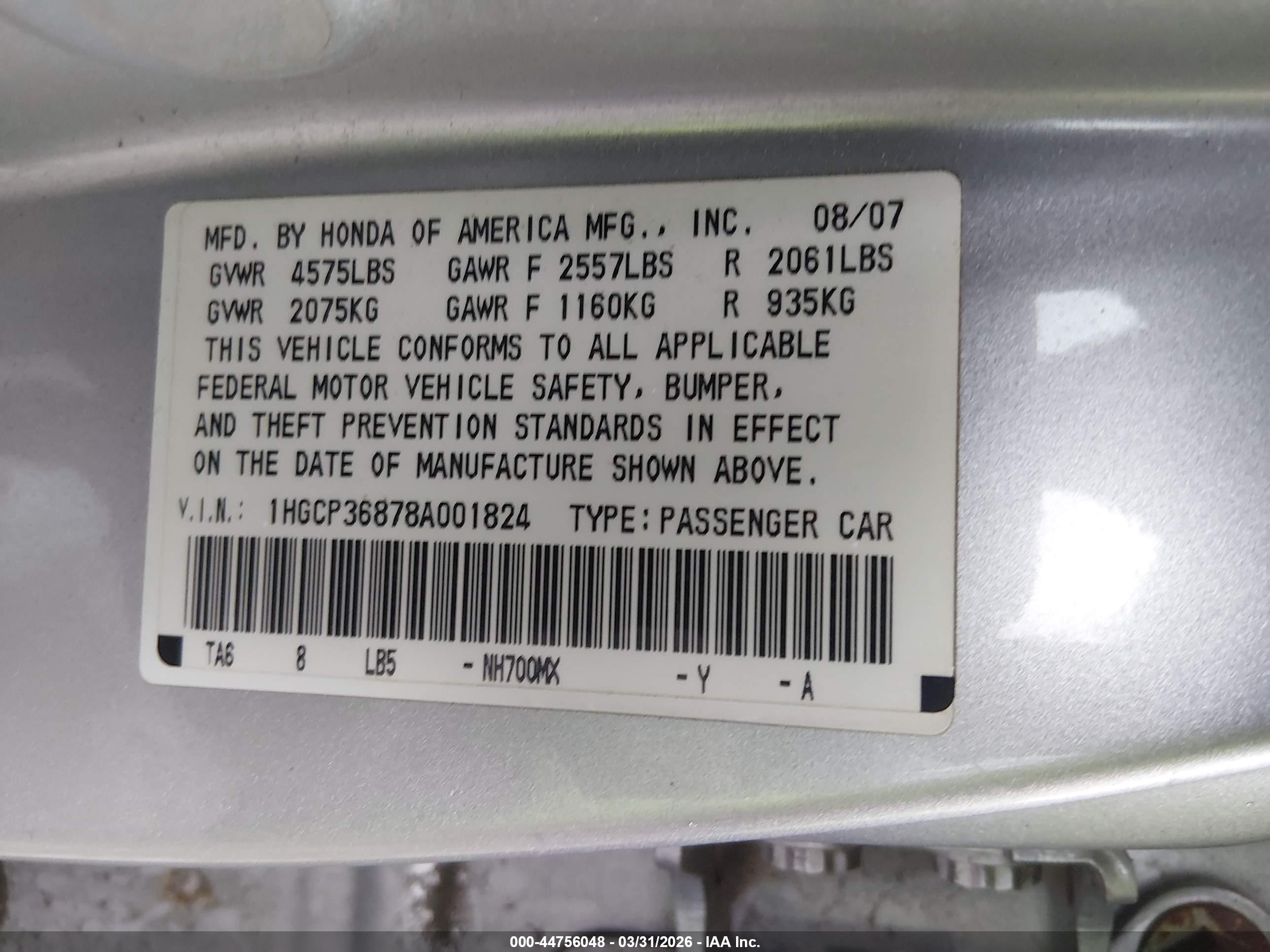2008 Honda Accord 3.5 Ex-l Silver vin: 1HGCP36878A001824